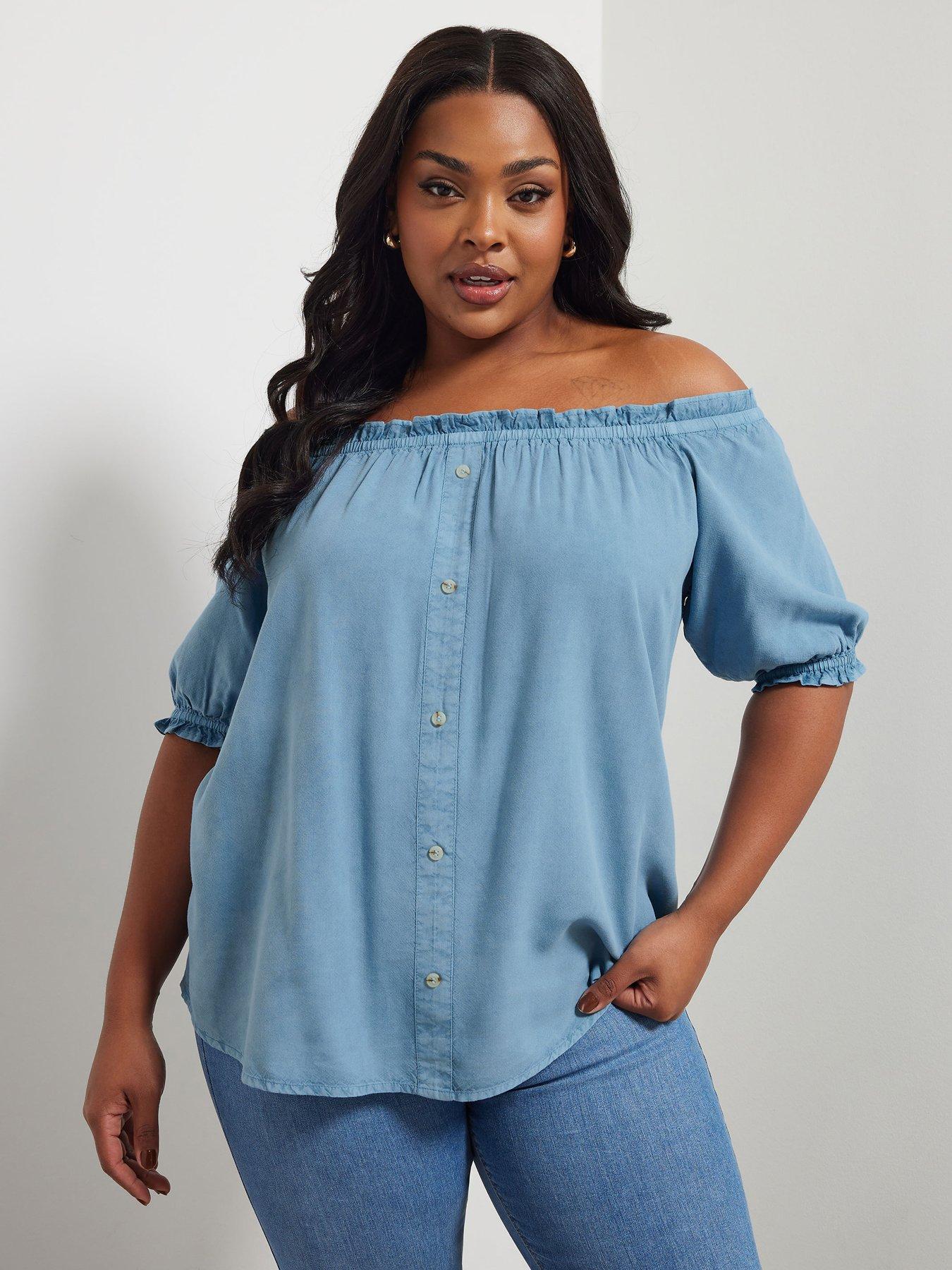 yours-curve-chambray-button-bardot-top