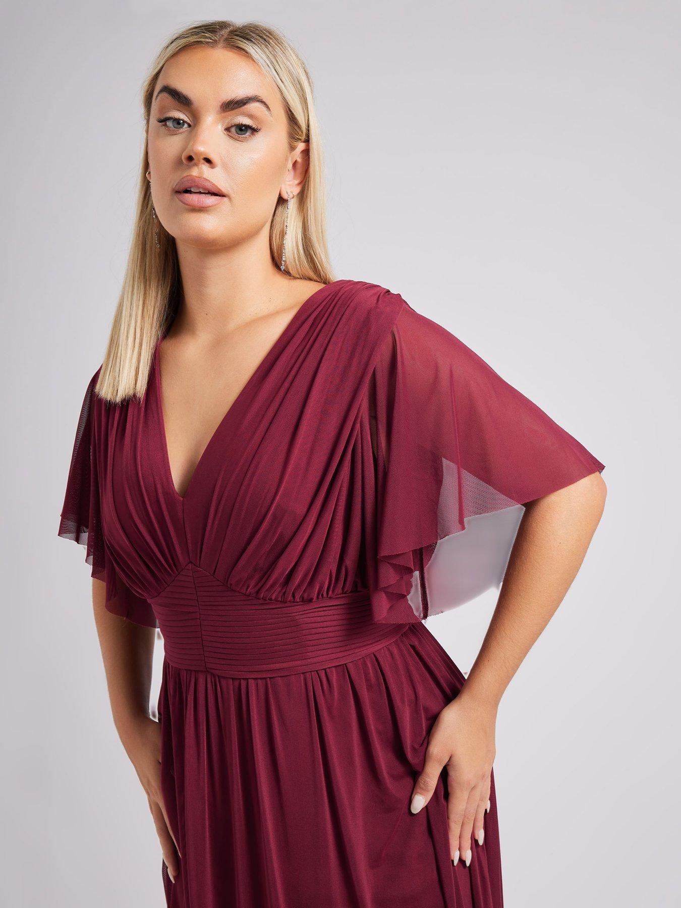 Image 4 of 4 of Yours Curve Pleated Gathered V Neck Dress - Red