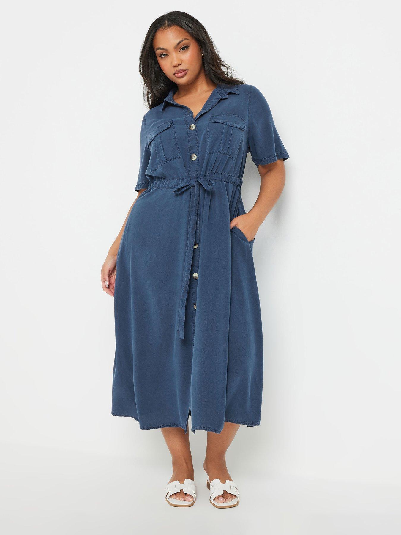 yours-curve-short-sleeve-cord-shirt-dress-blue