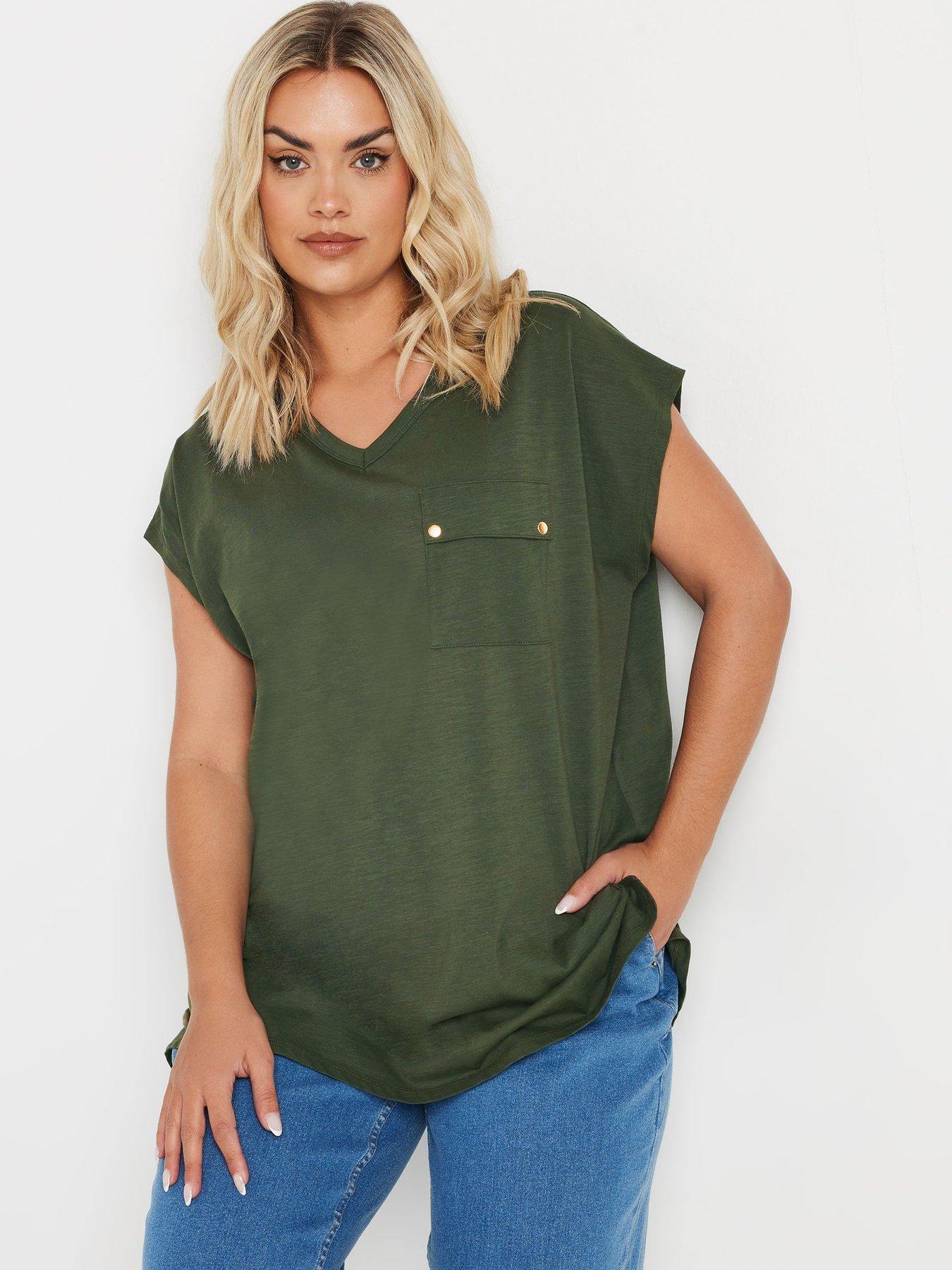 yours-curve-stud-pocket-t-shirt-green
