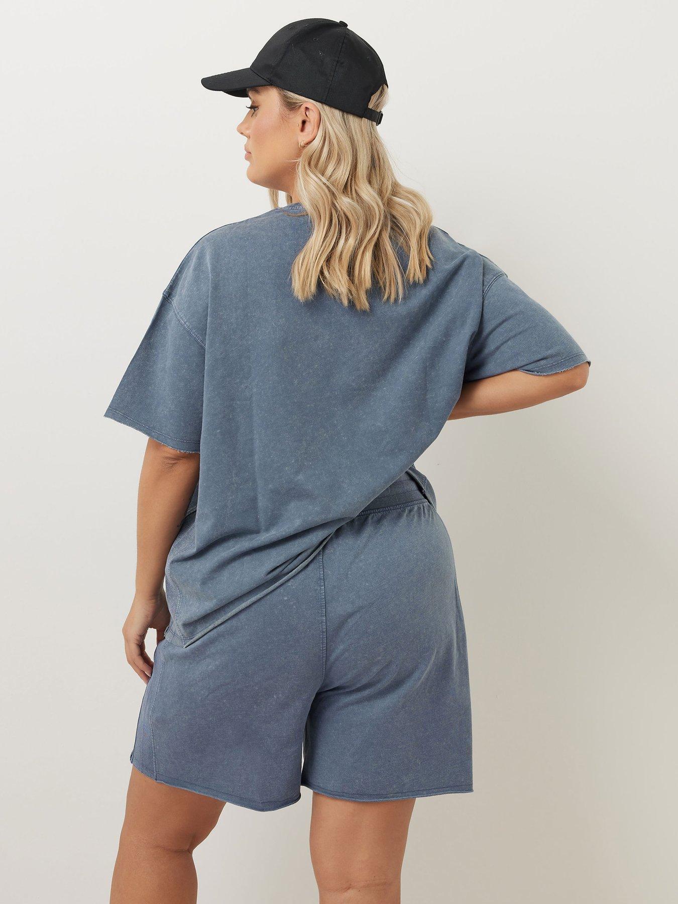  image of yours-curve-acid-wash-sweat-short-blue