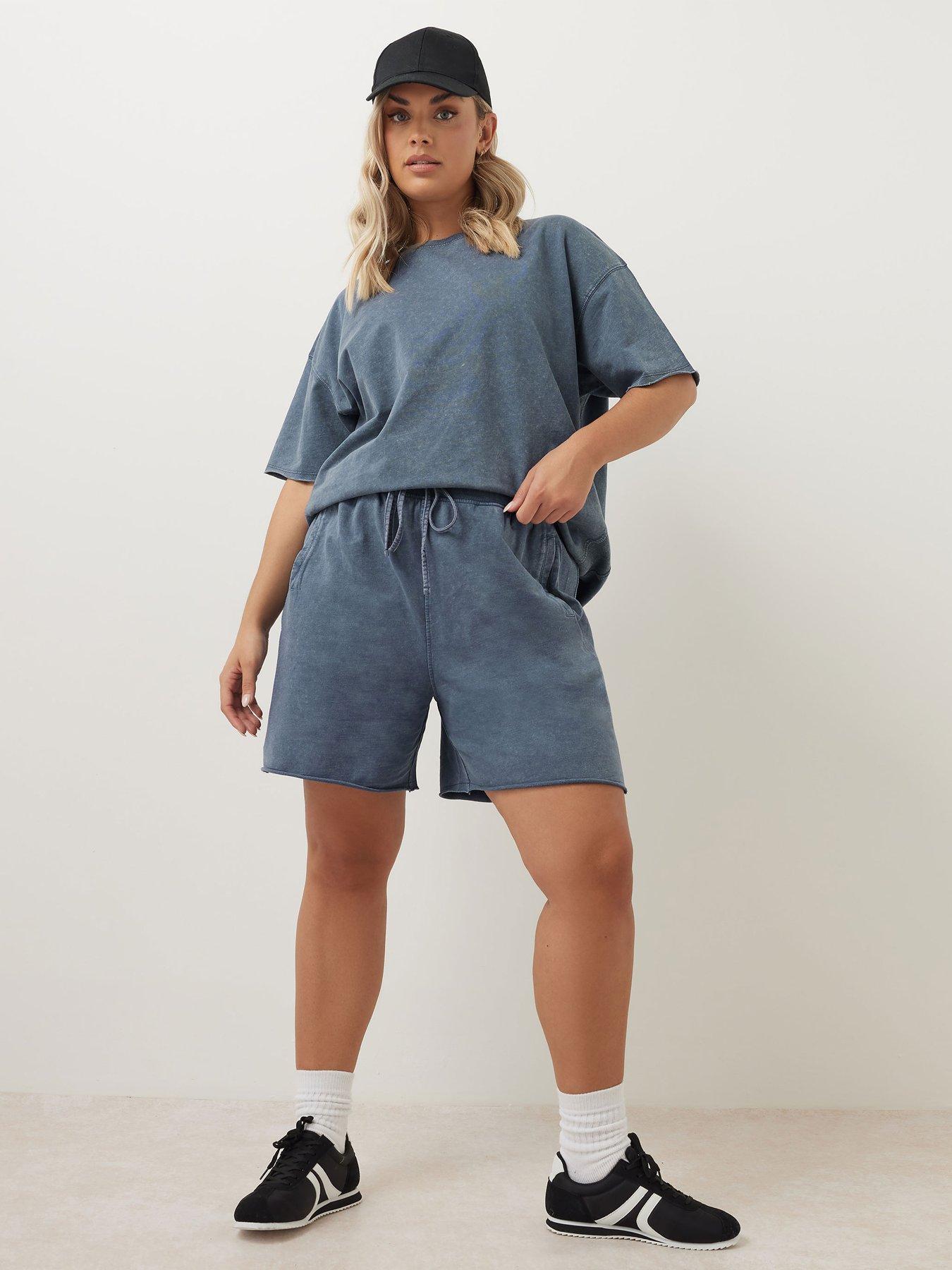  image of yours-curve-acid-wash-sweat-short-blue