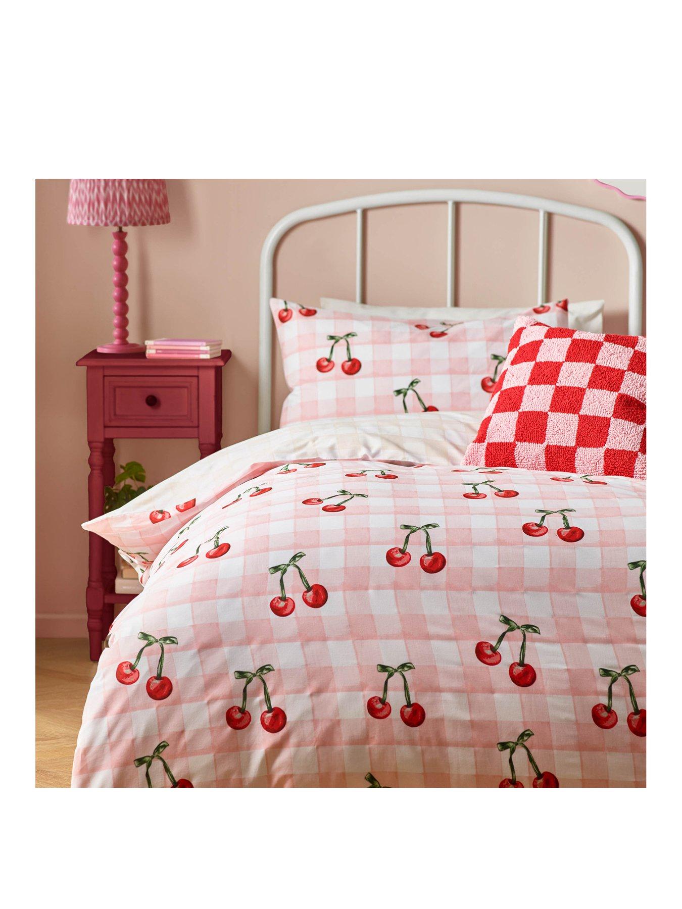  image of heya-home-cherry-gingham-duvet-set--single