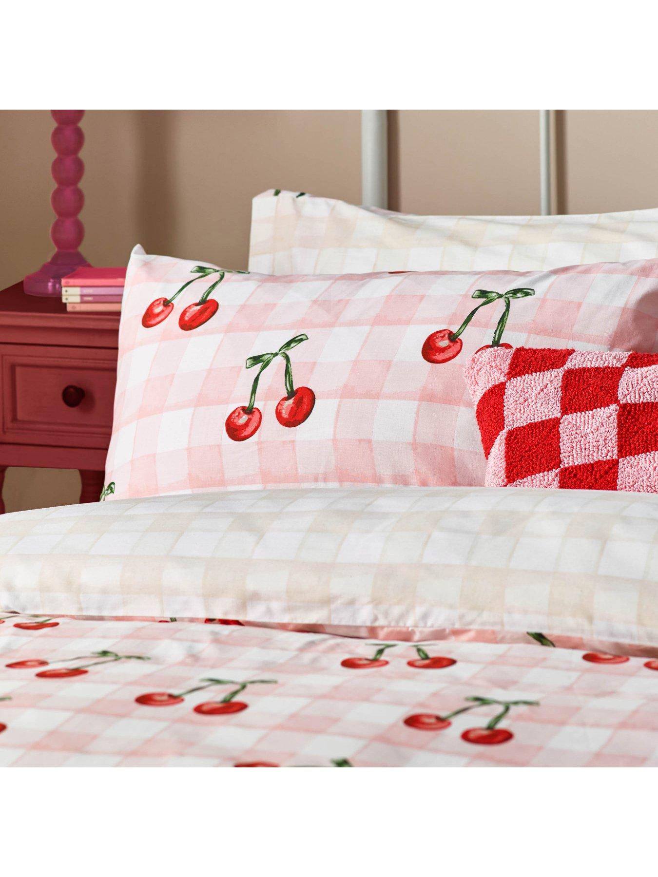  image of heya-home-cherry-gingham-duvet-set--single