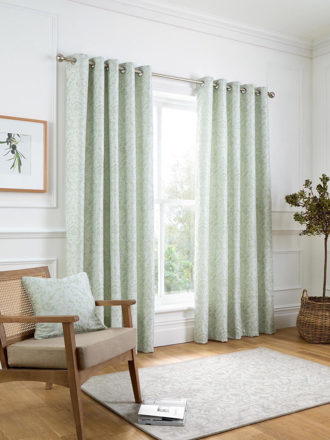 Curtina Marple Woven Bird  &  Stems Thermal Pair Of Eyelet Curtains