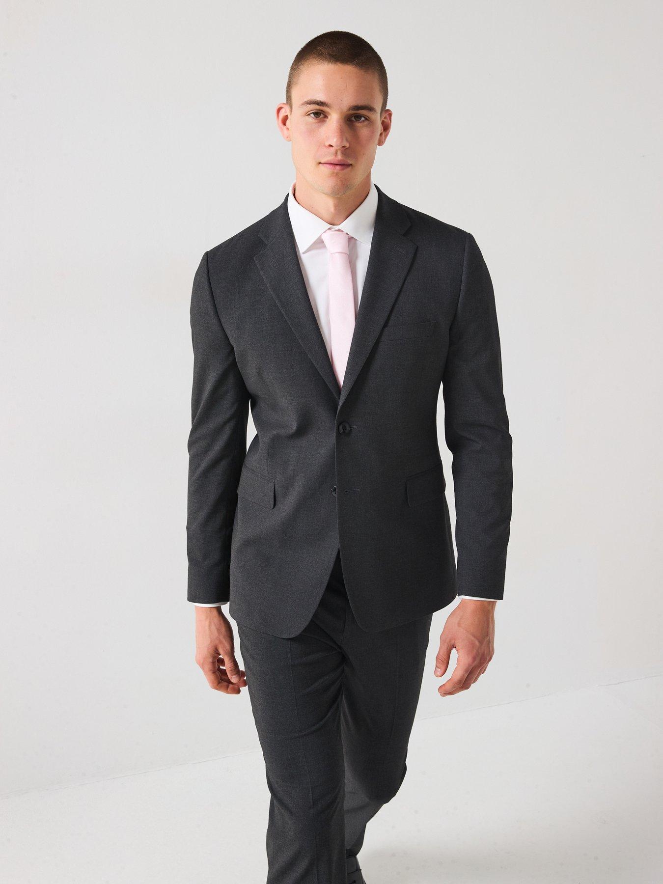undefined Slim Fit Suit Jacket - Charcoal