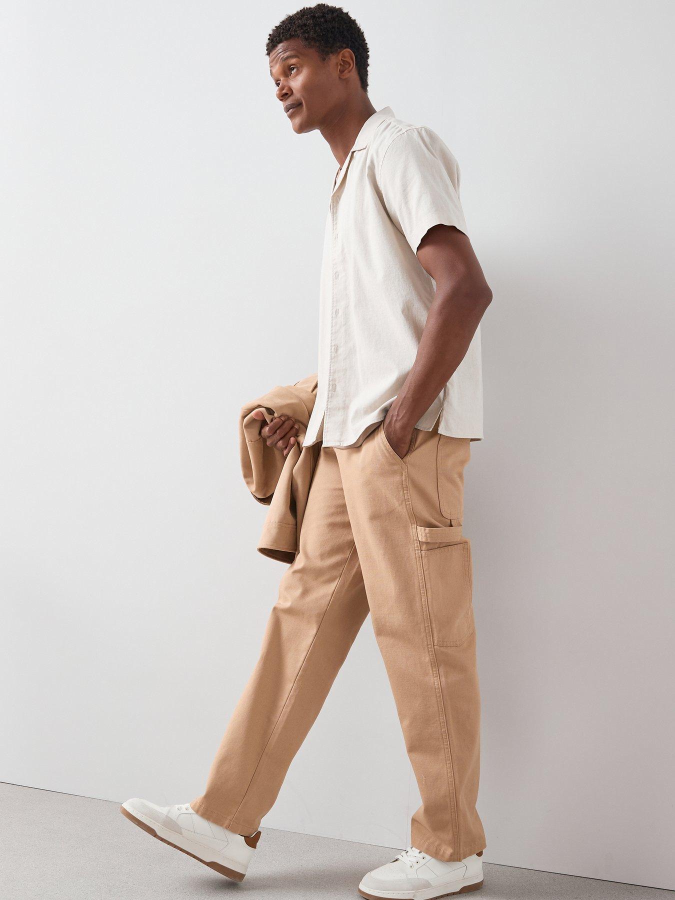 undefined 100% Cotton Canvas Loose Fit Carpenter Jeans - Beige