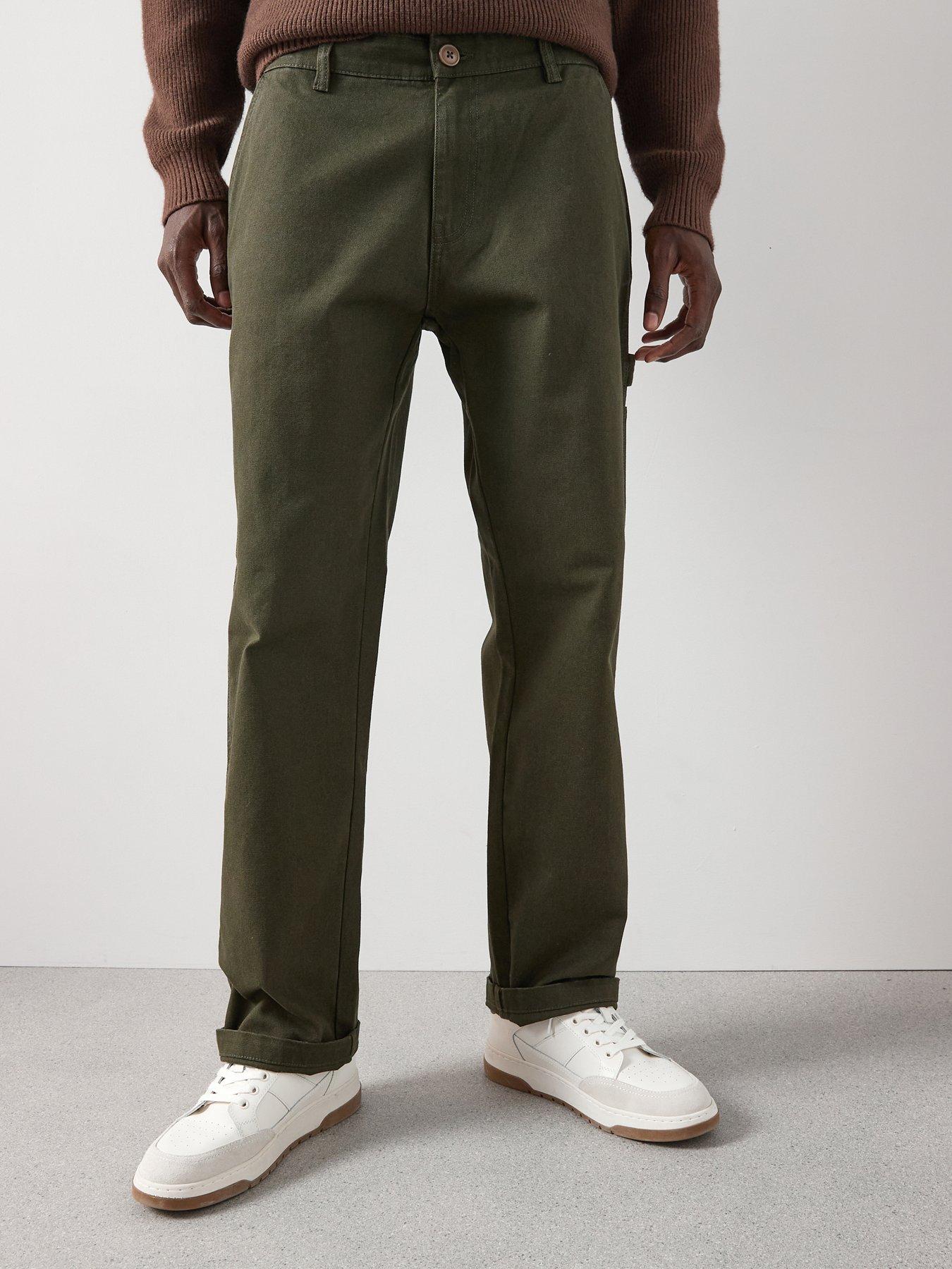 undefined 100% Cotton Canvas Loose Fit Carpenter Jeans - Khaki