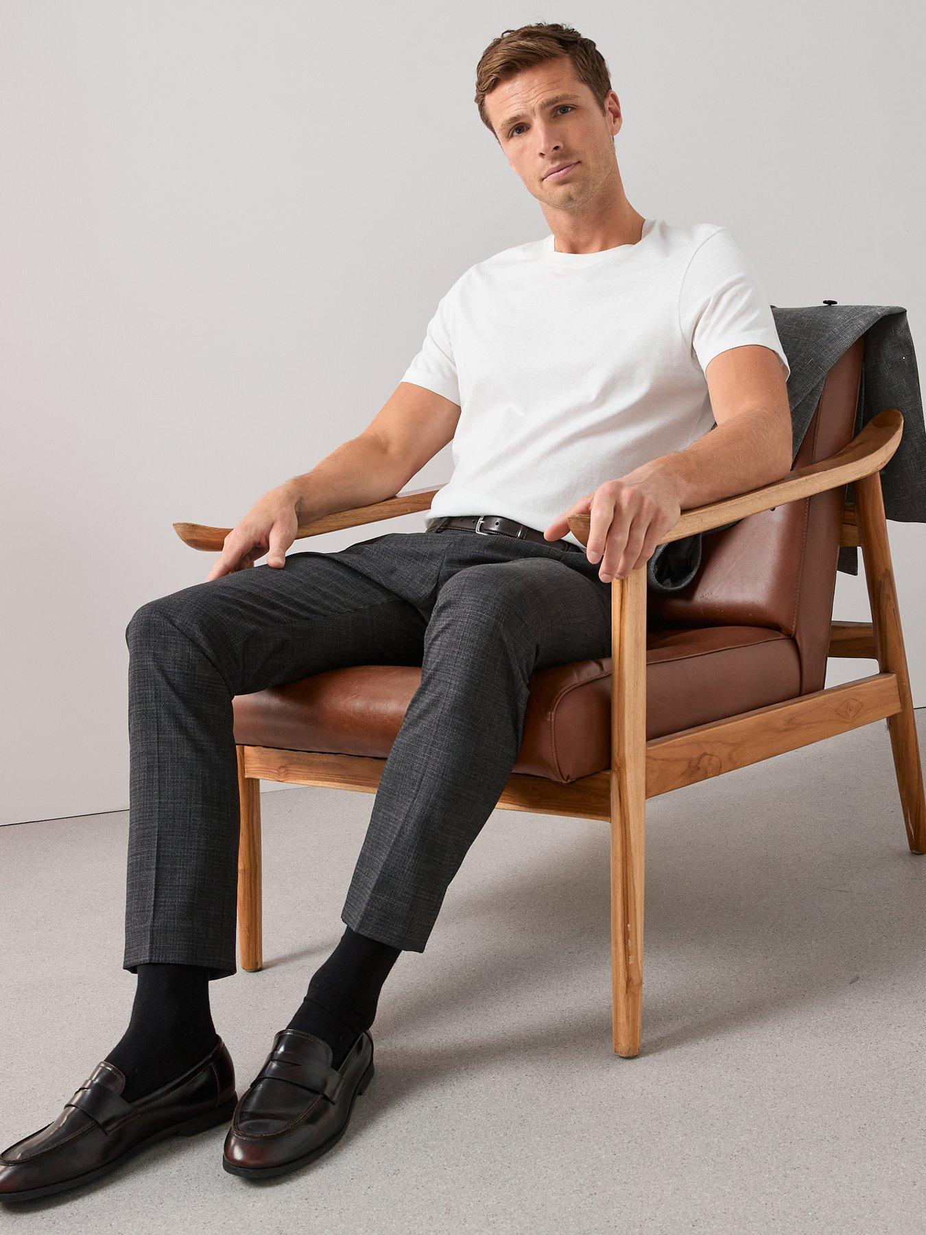 Image 3 of 6 of The Very Collection Tapered Fit Textured Pleated Formal Trousers - Charcoal