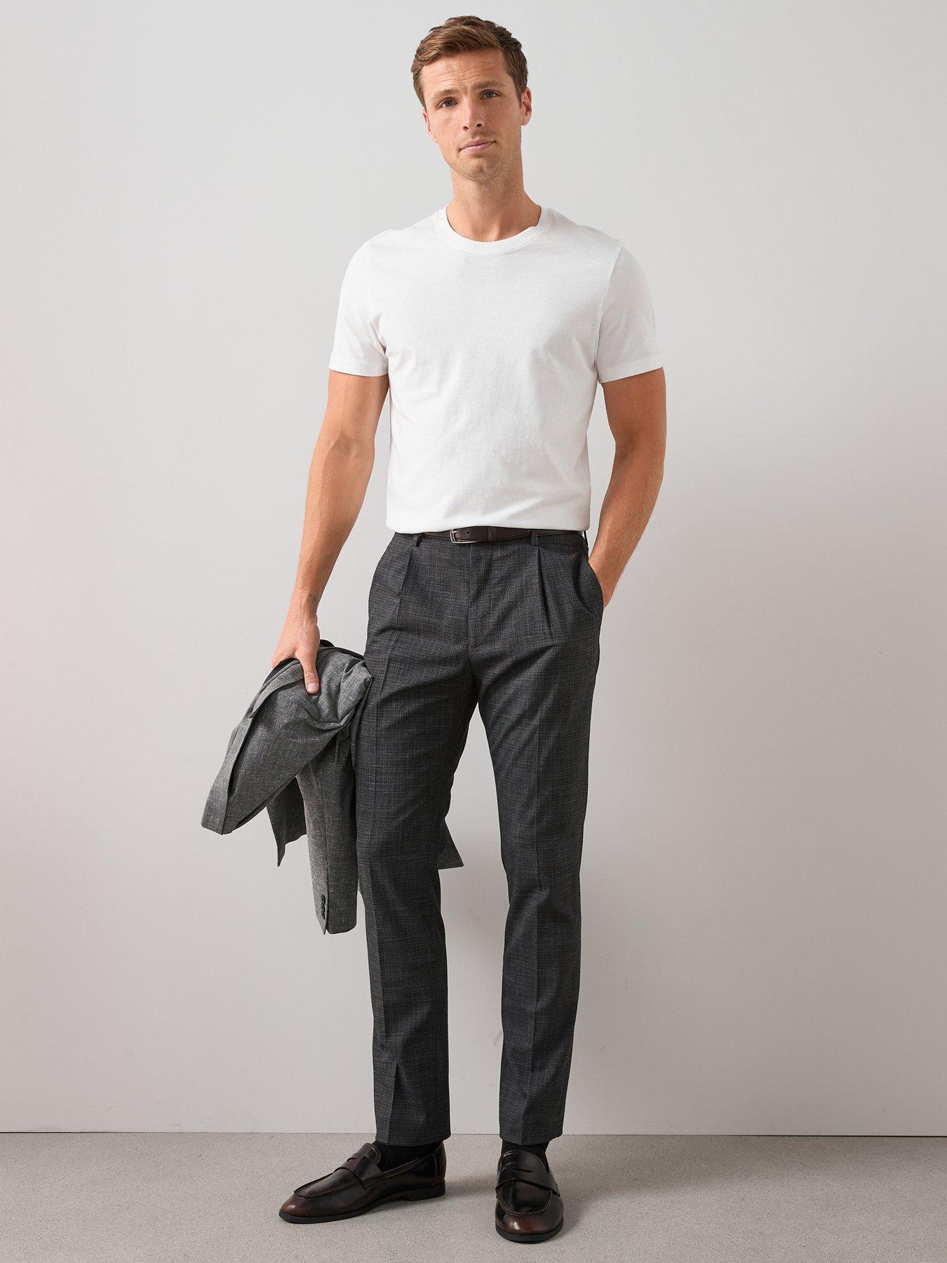 Image 6 of 6 of The Very Collection Tapered Fit Textured Pleated Formal Trousers - Charcoal