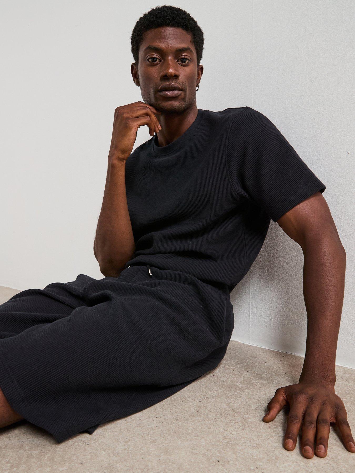 Image 1 of 6 of Very Man Pure Cotton Ribbed T-shirt - Black