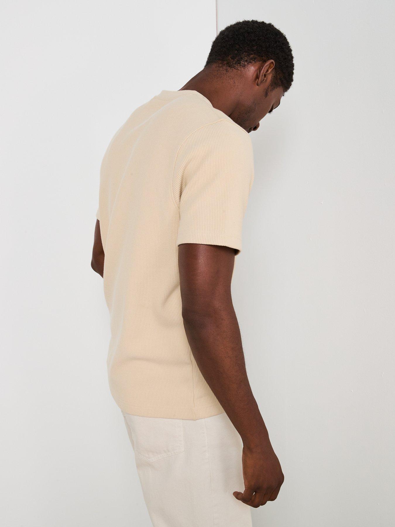 Image 5 of 6 of Very Man Pure Cotton Ribbed T-shirt - Stone