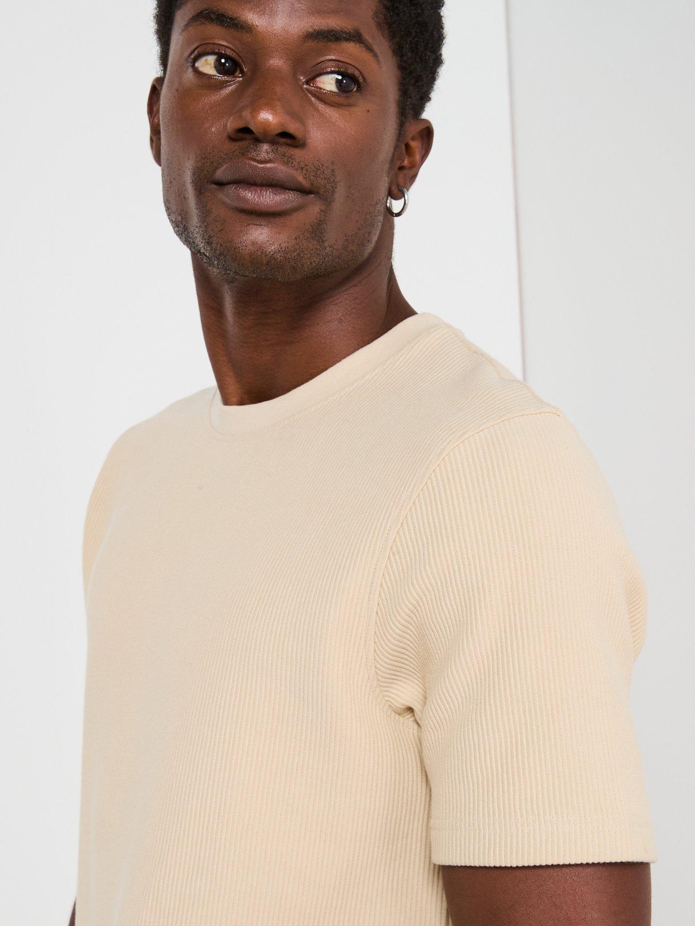Image 6 of 6 of Very Man Pure Cotton Ribbed T-shirt - Stone