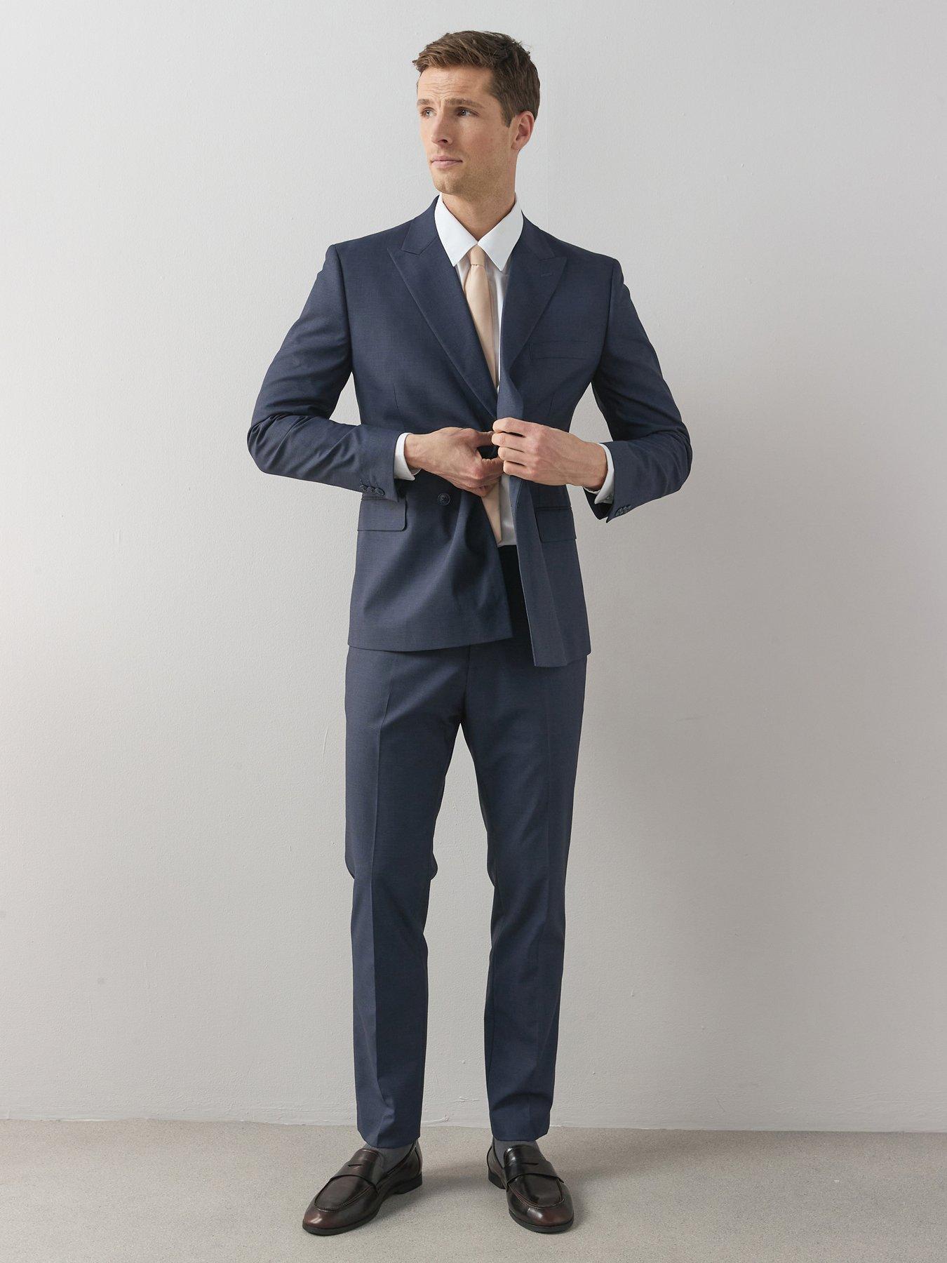 Very Man Slim Fit Micro Dogtooth Suit Trousers - Navy