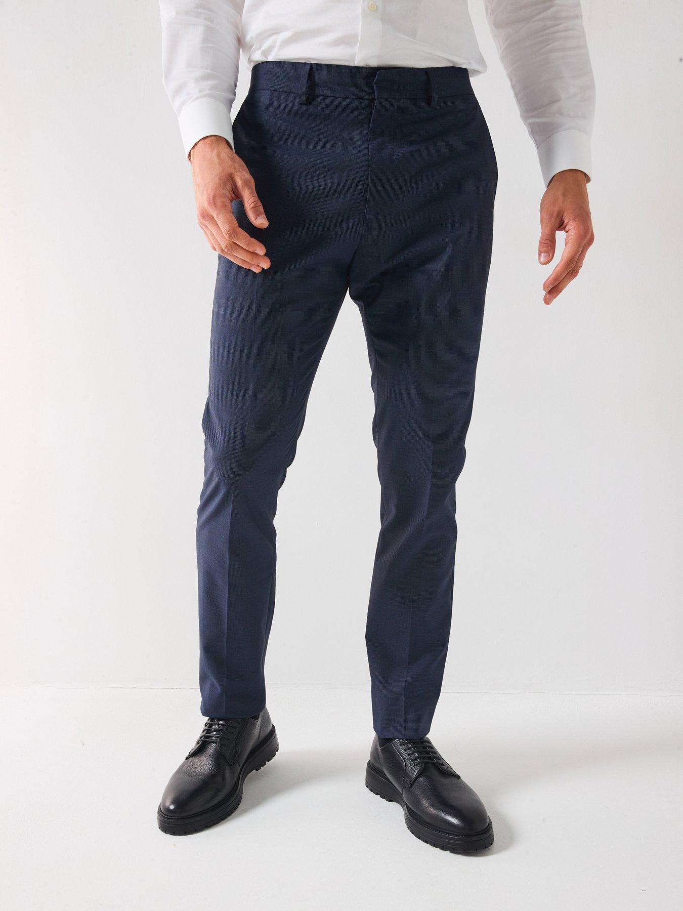 undefined Slim Fit Micro Dogtooth Suit Trousers - Navy