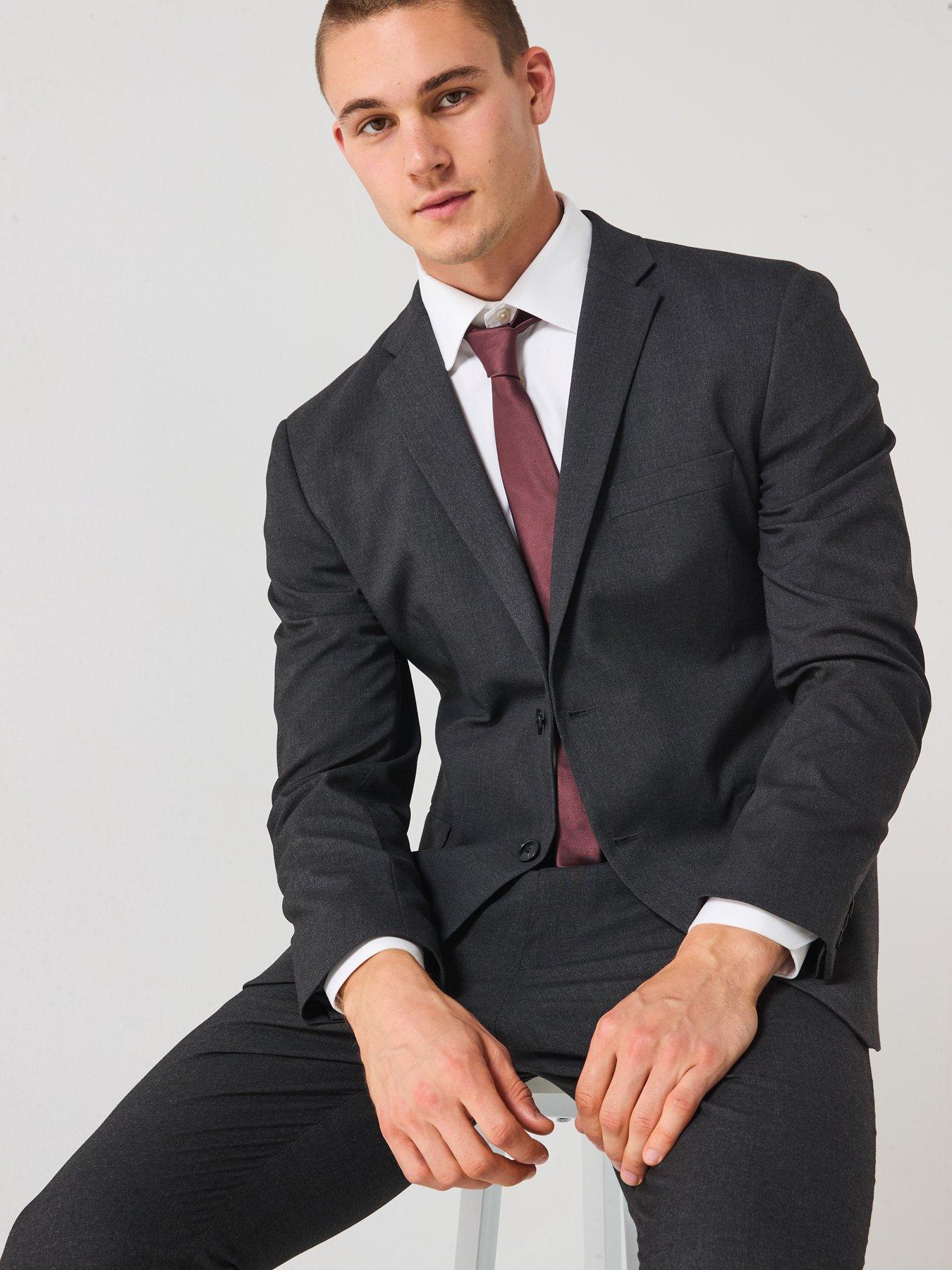 undefined Regular Fit Suit Jacket - Charcoal