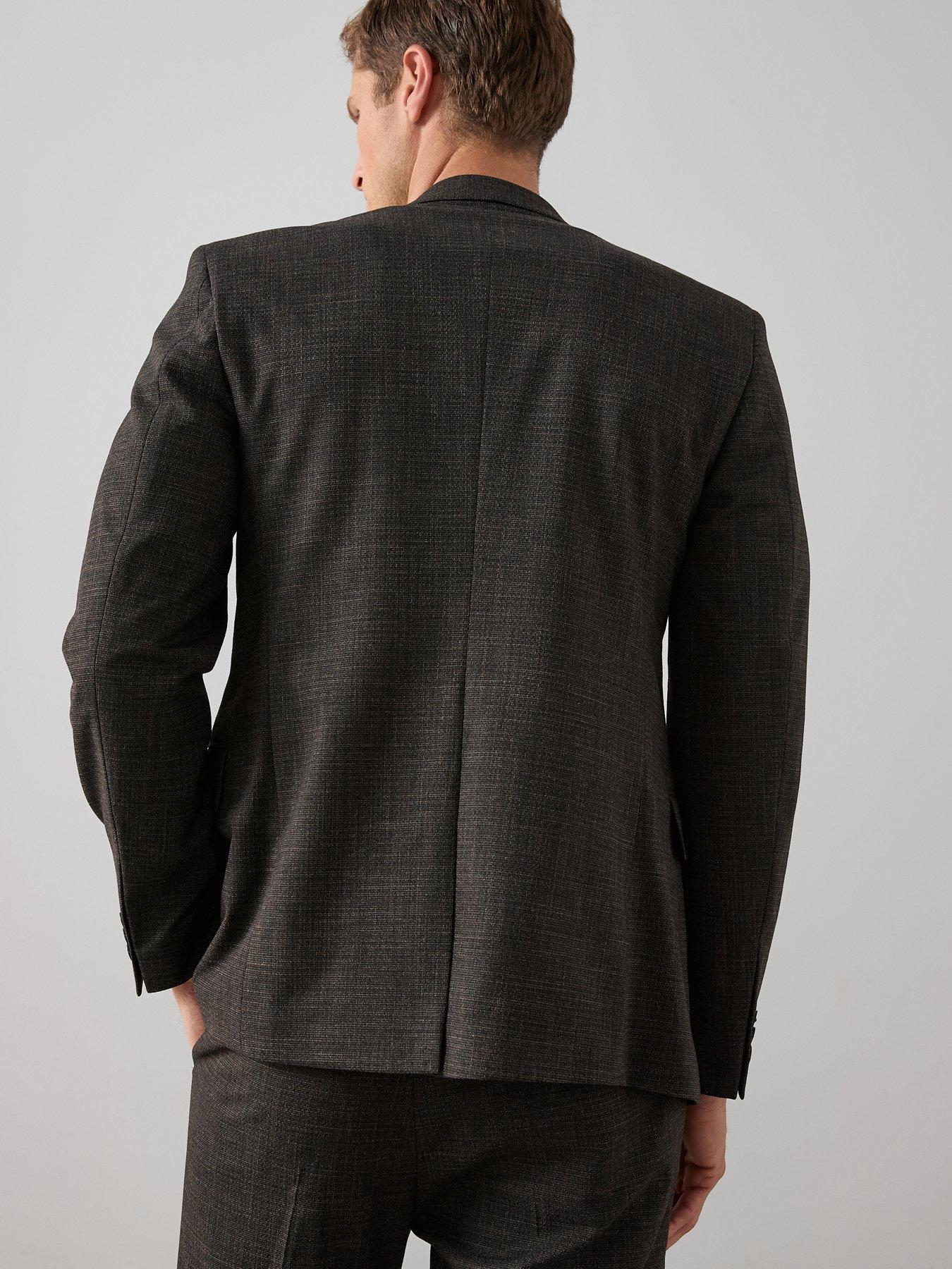 Image 2 of 6 of The Very Collection Slim Fit Peak Lapel Double Breasted Textured Suit Jacket - Brown