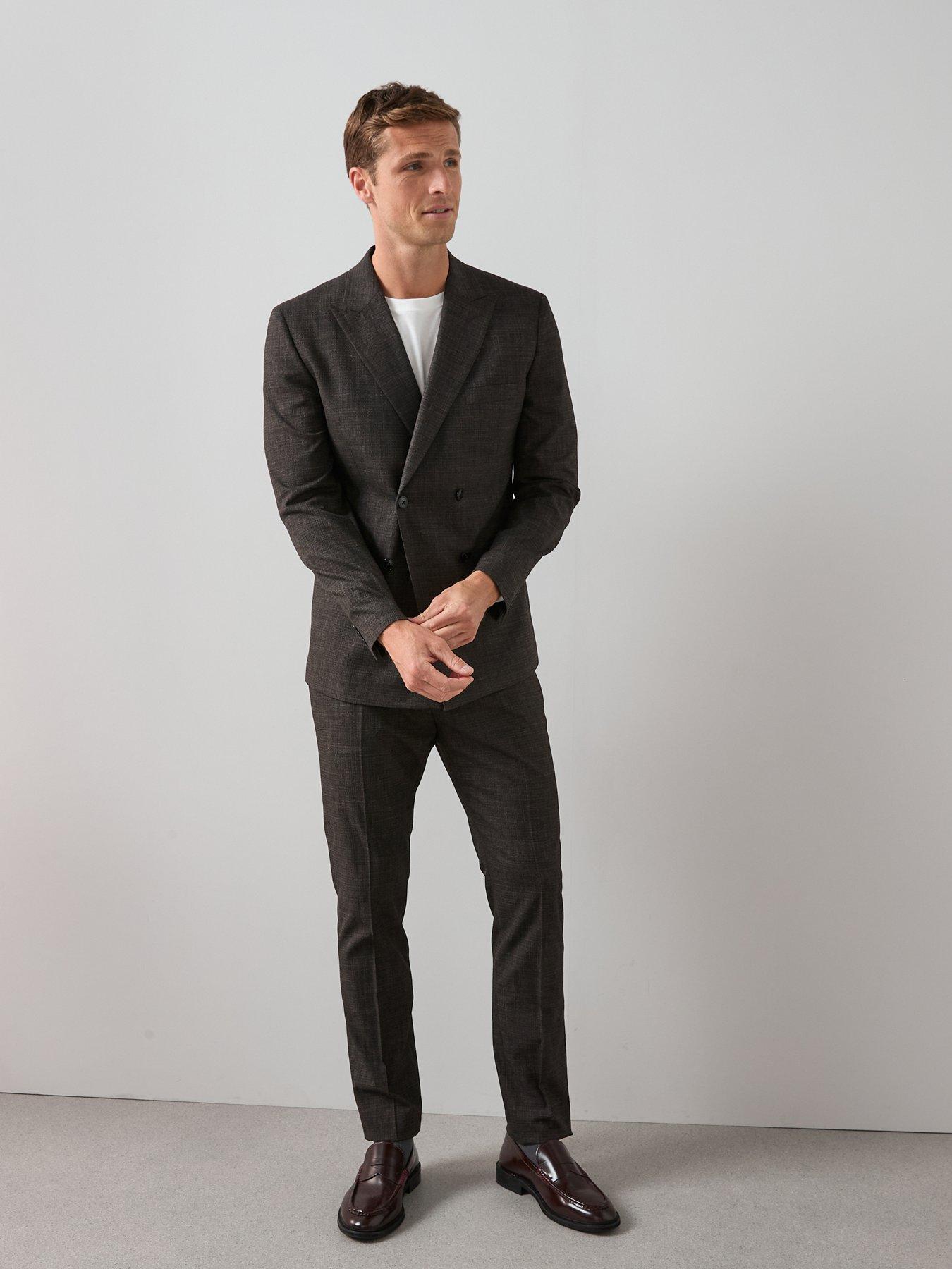 Image 6 of 6 of The Very Collection Slim Fit Peak Lapel Double Breasted Textured Suit Jacket - Brown