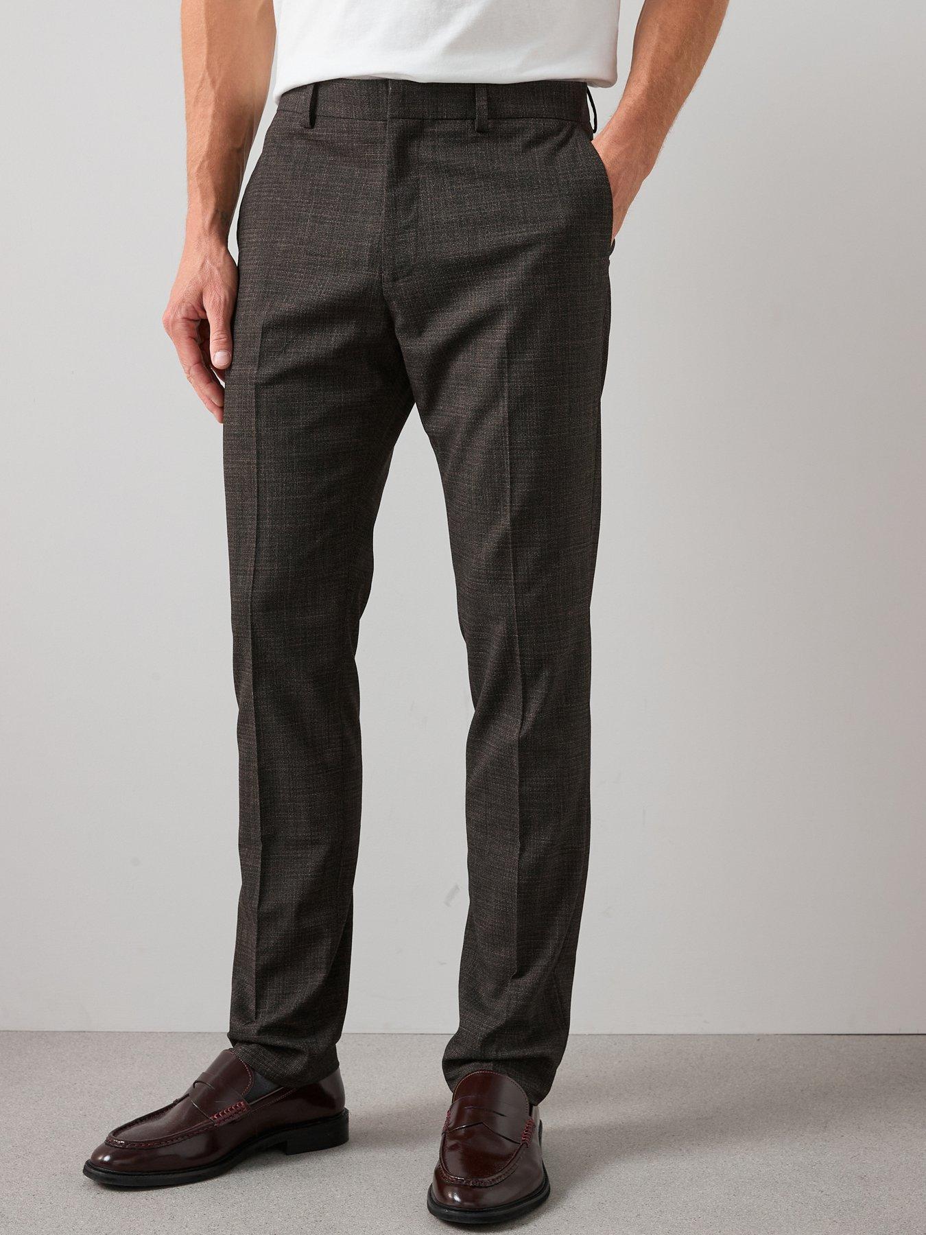  image of the-very-collection-slim-fit-textured-suit-trousers-brown