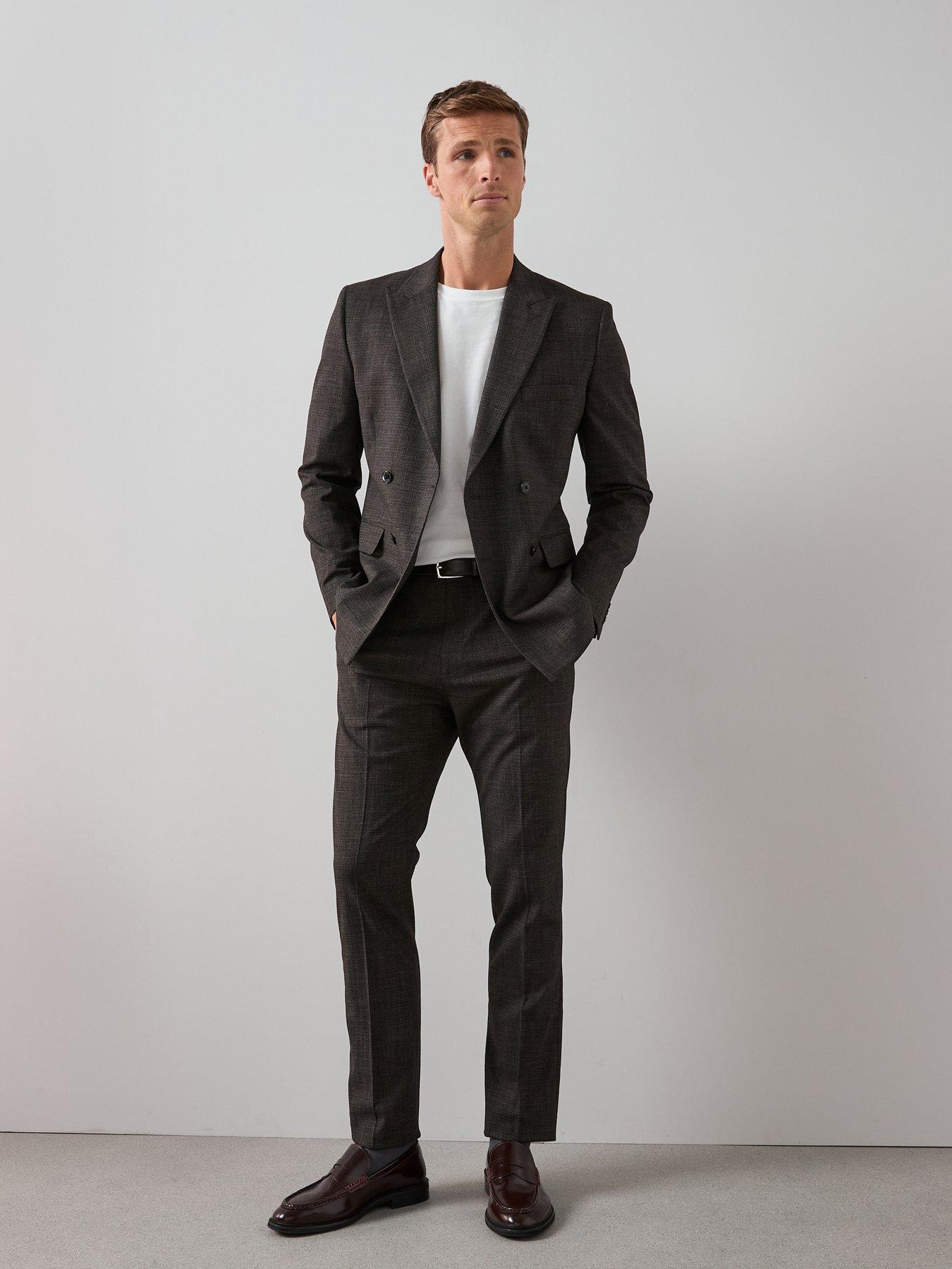  image of the-very-collection-slim-fit-textured-suit-trousers-brown