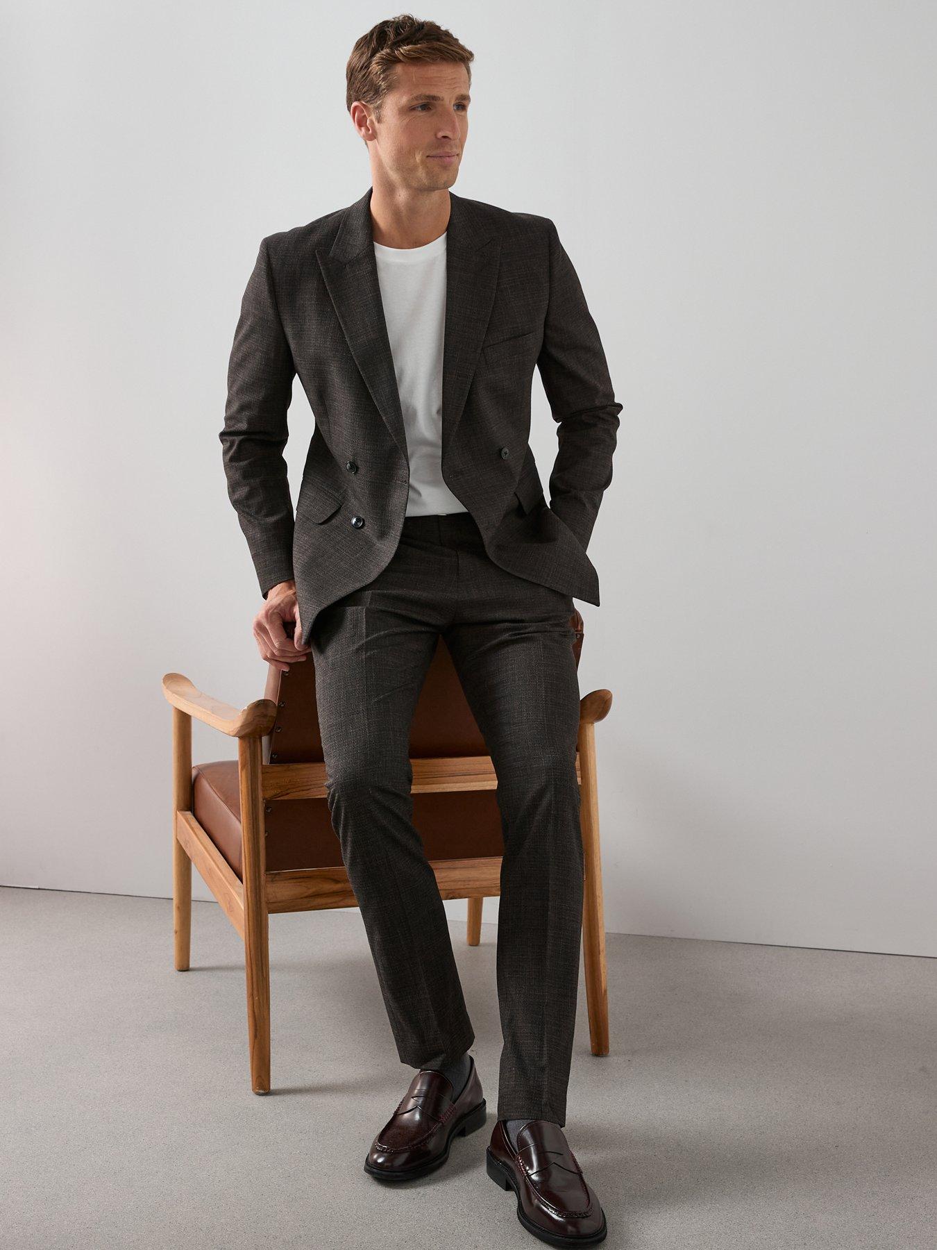  image of the-very-collection-slim-fit-textured-suit-trousers-brown
