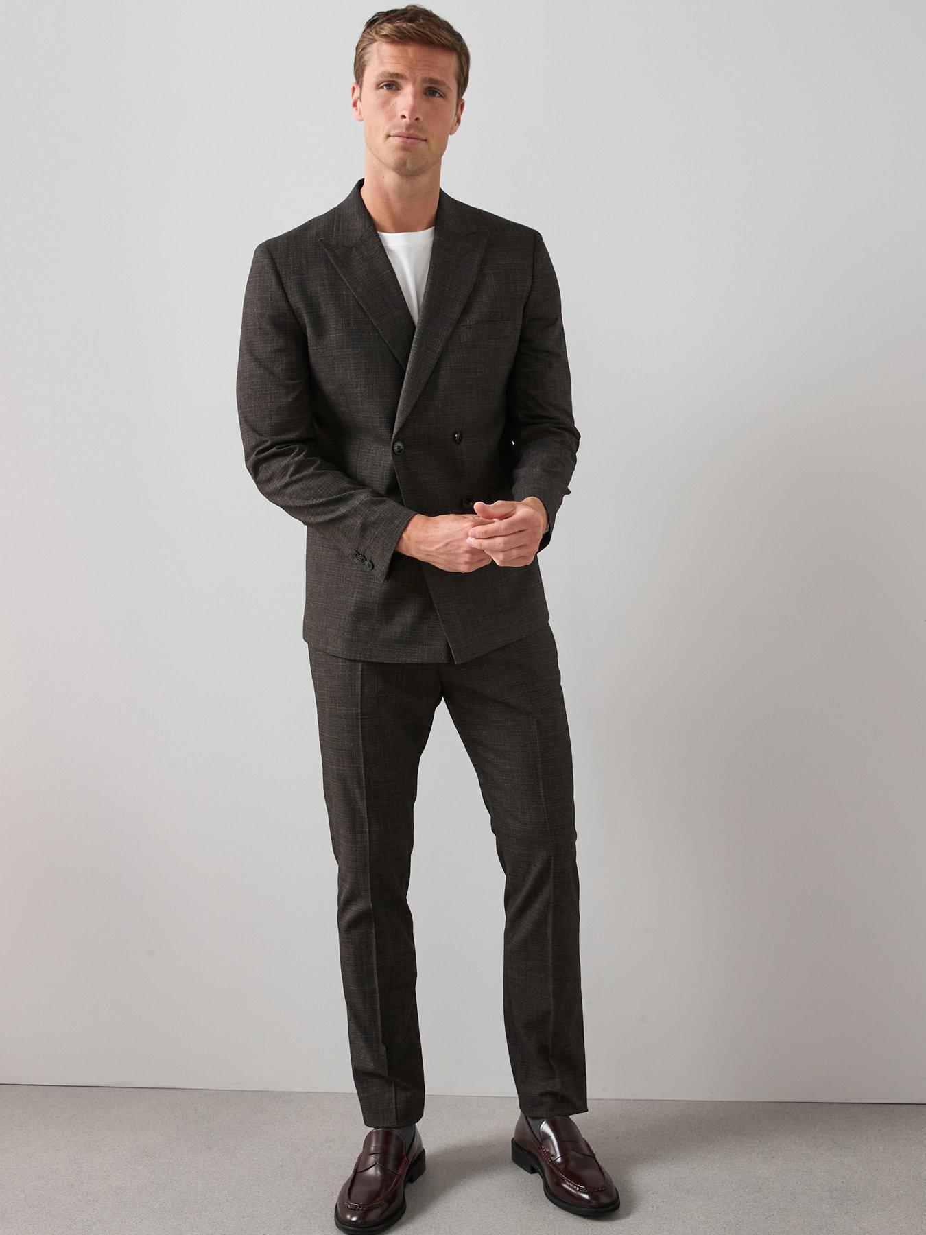  image of the-very-collection-slim-fit-textured-suit-trousers-brown