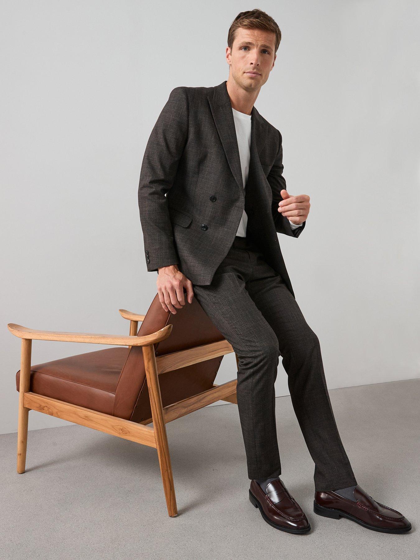  image of the-very-collection-slim-fit-textured-suit-trousers-brown