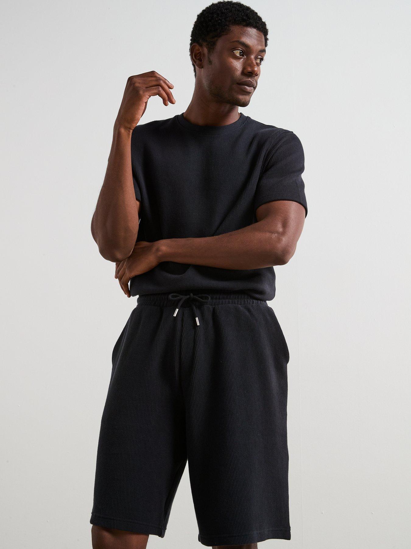Image 4 of 6 of Very Man Pure Cotton Ribbed Shorts - Black