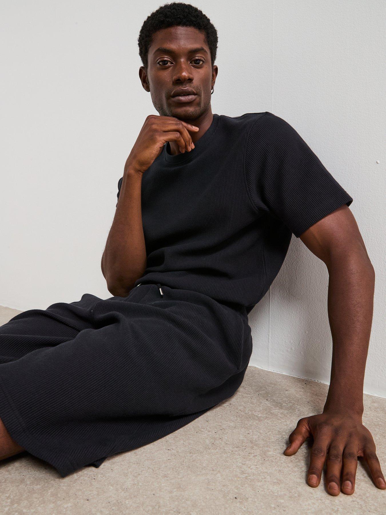 Image 6 of 6 of Very Man Pure Cotton Ribbed Shorts - Black