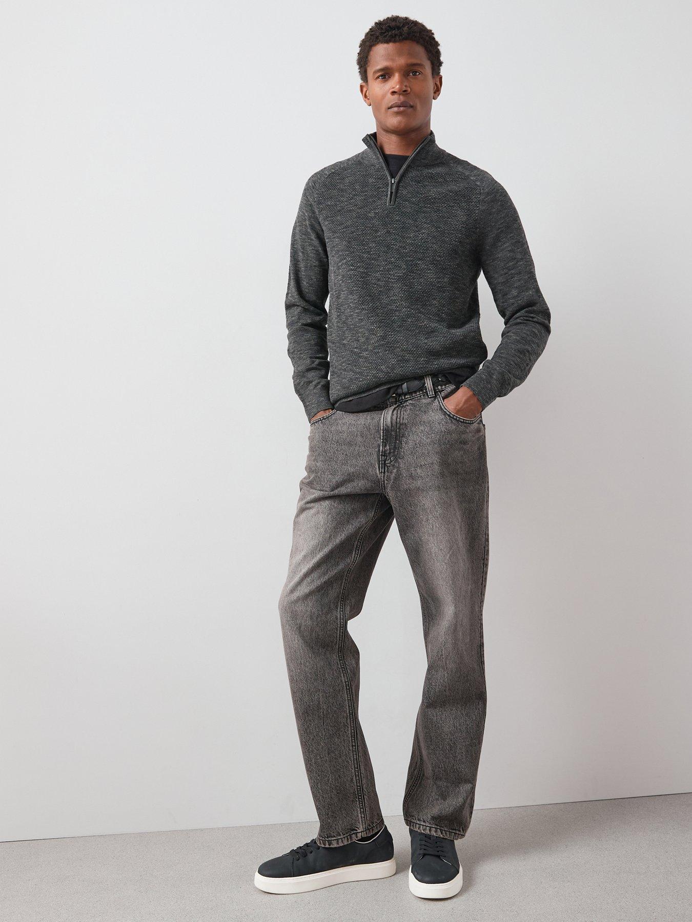 front image of very-man-premium-100-cotton-straight-fit-jeans-vintage-wash-black