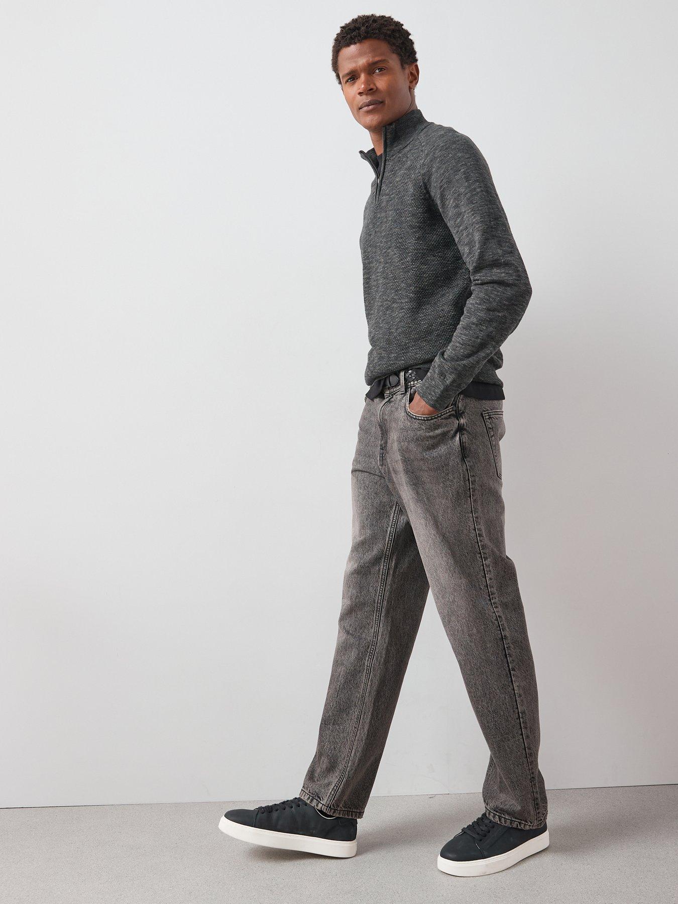  image of very-man-premium-100-cotton-straight-fit-jeans-vintage-wash-black