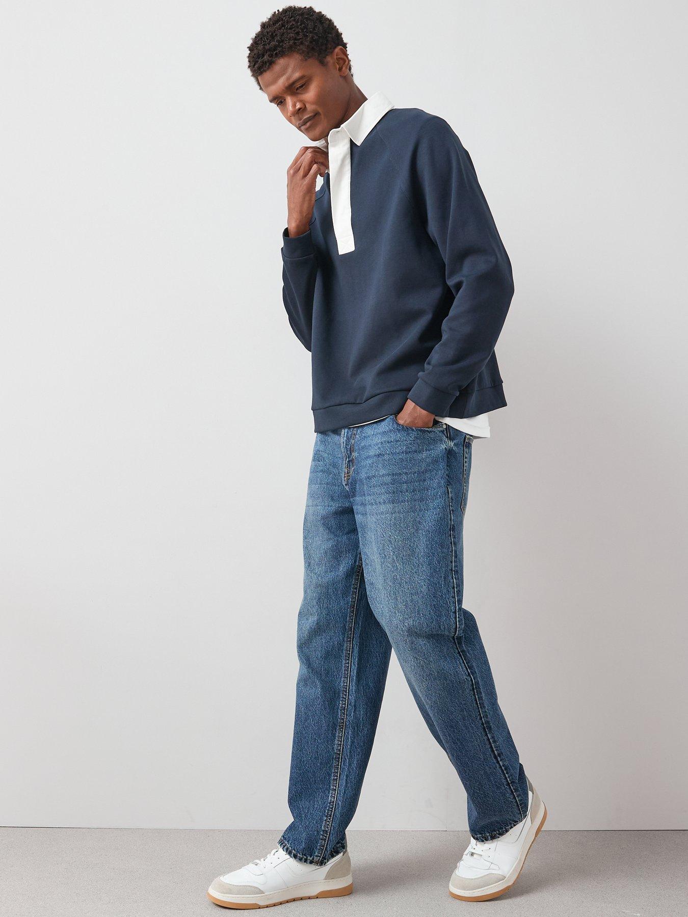 Image 3 of 6 of Very Man 100% Cotton Loose Fit Jeans - Mid Blue