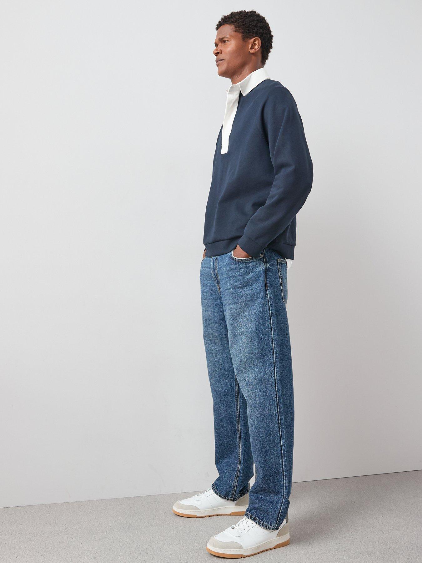 Image 6 of 6 of Very Man 100% Cotton Loose Fit Jeans - Mid Blue