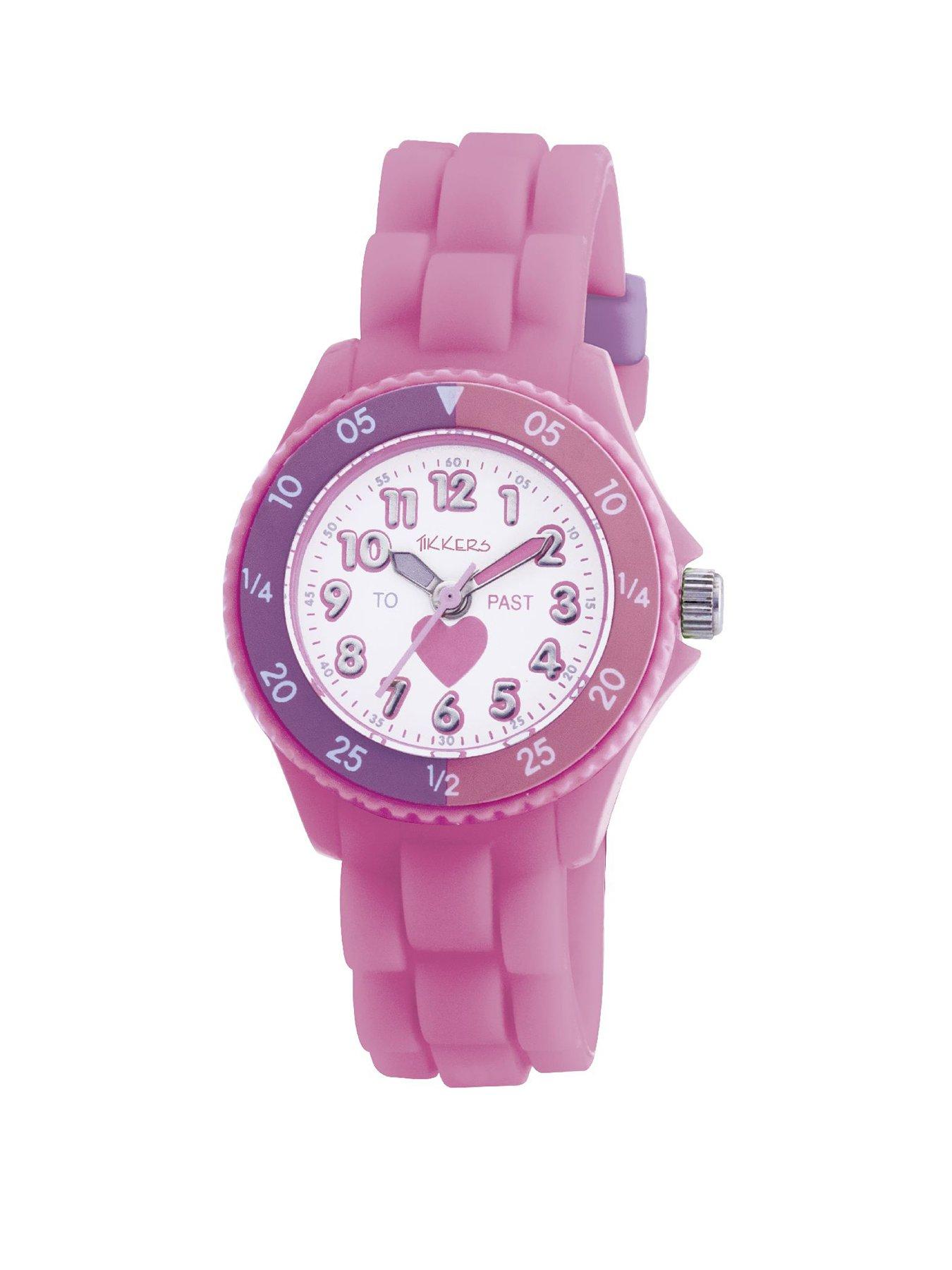 Tikkers Girls Pink Silicone Strap Heart Time Teacher Watch