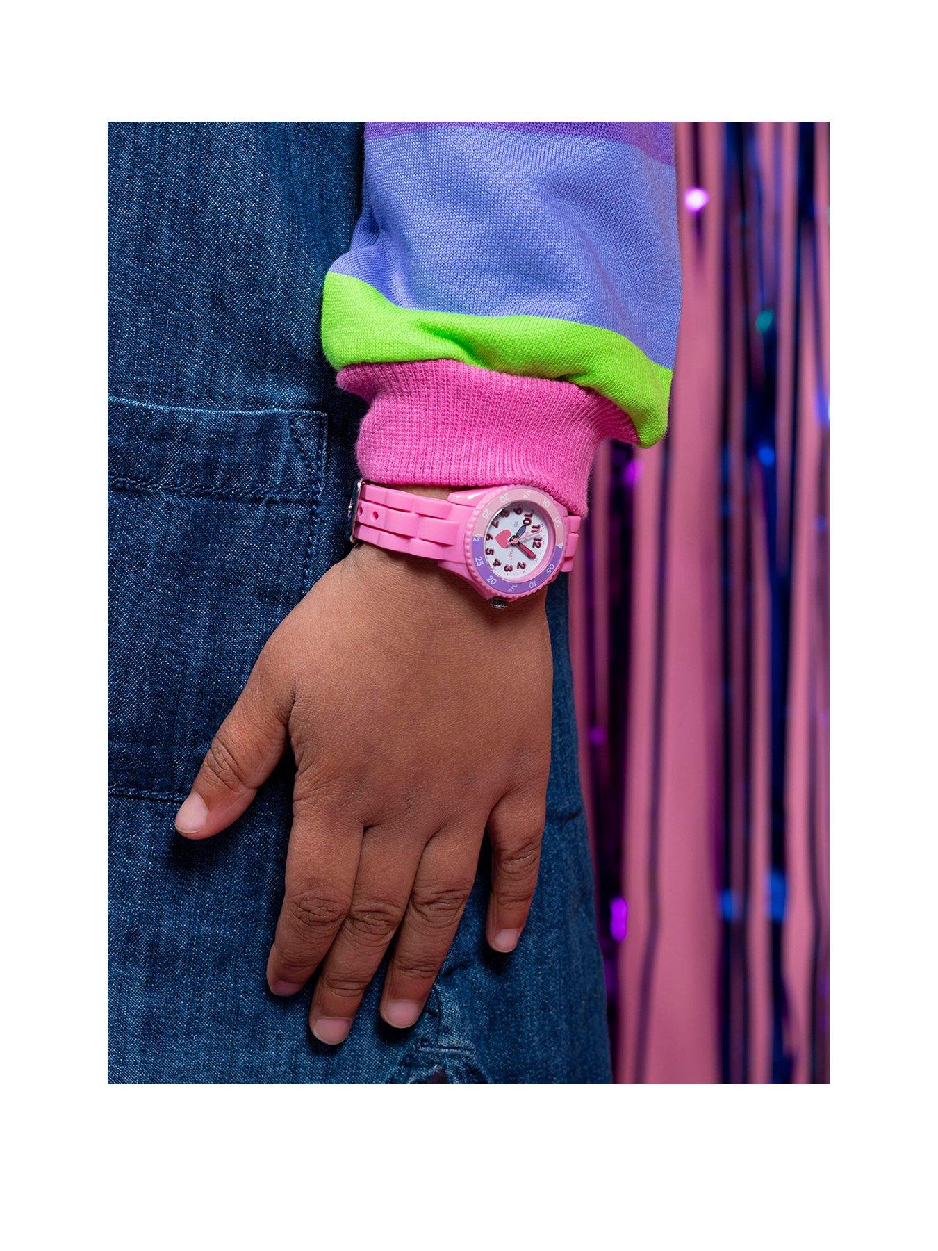  image of tikkers-girls-pink-silicone-strap-heart-time-teacher-watch