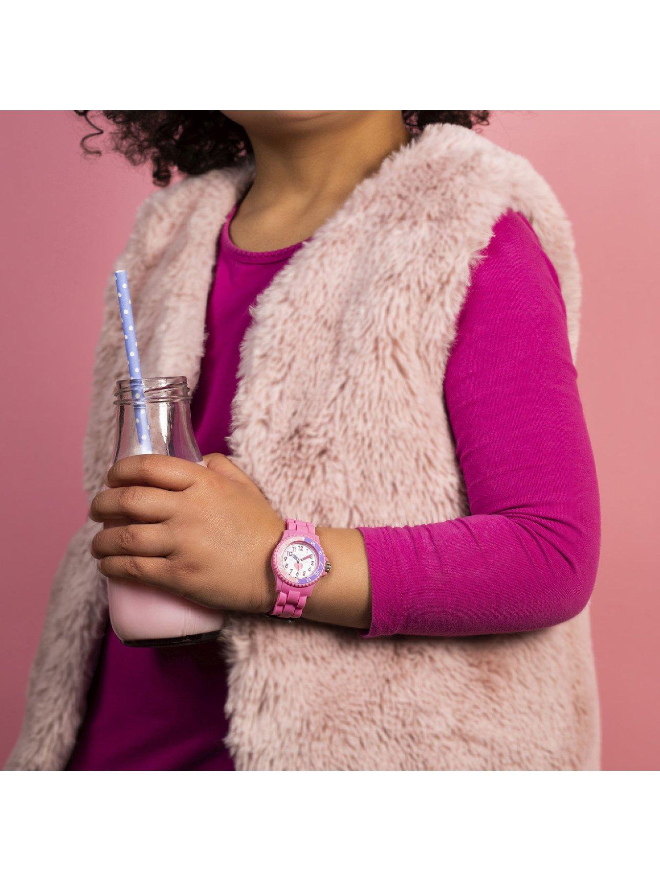  image of tikkers-girls-pink-silicone-strap-heart-time-teacher-watch