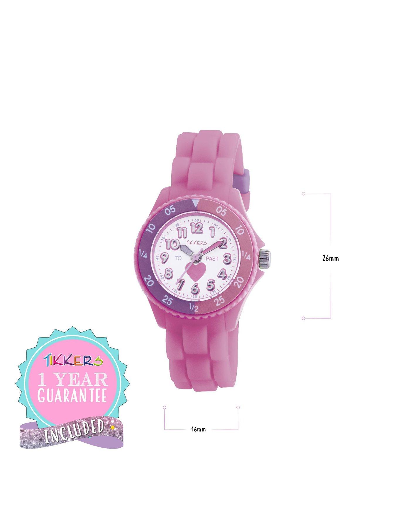  image of tikkers-girls-pink-silicone-strap-heart-time-teacher-watch