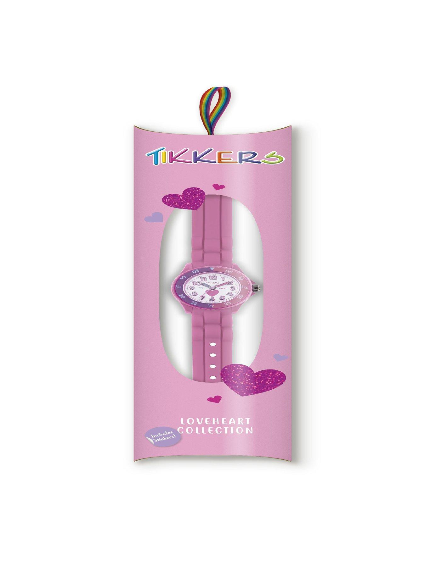  image of tikkers-girls-pink-silicone-strap-heart-time-teacher-watch