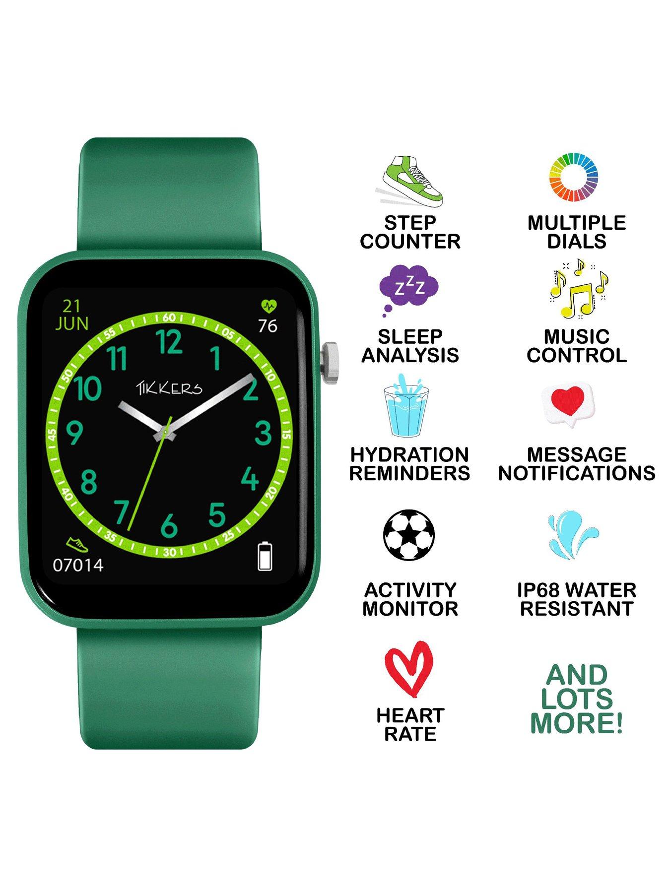  image of tikkers-smart-series-13-smart-watch-and-green-silicone-strap-set