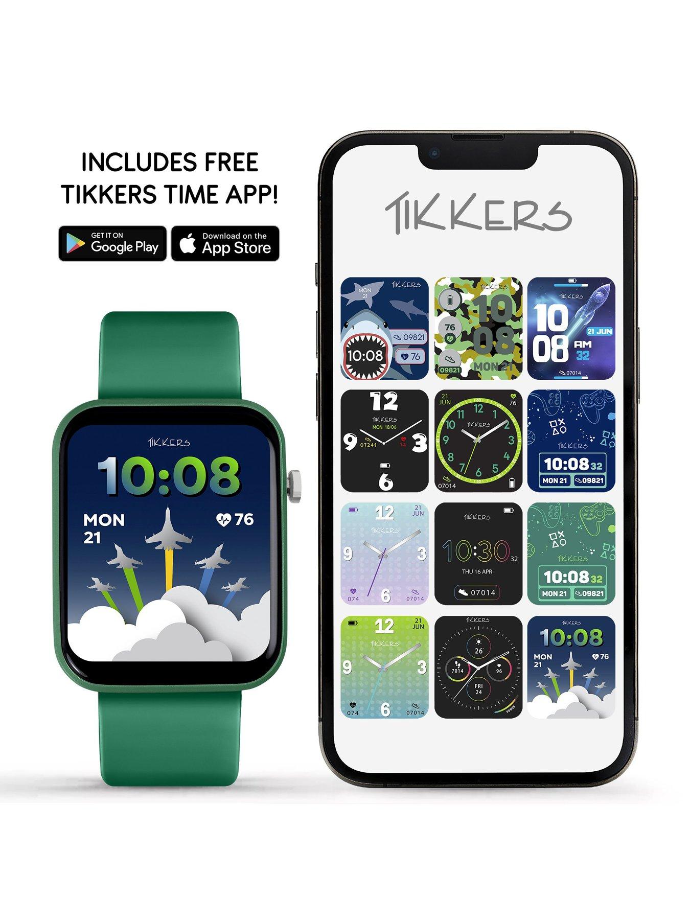  image of tikkers-smart-series-13-smart-watch-and-green-silicone-strap-set