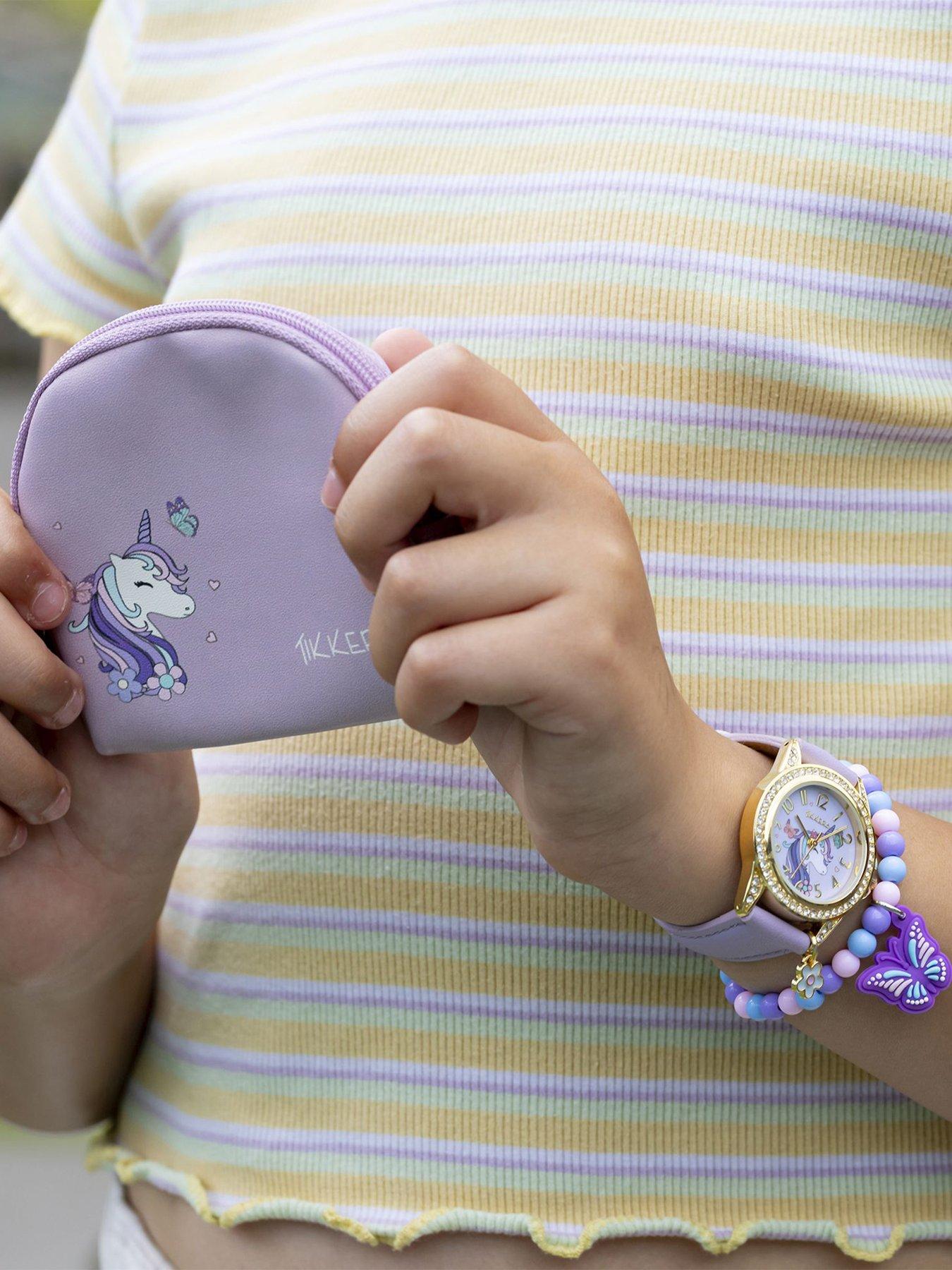 Image 1 of 7 of Tikkers Girls Purple Unicorn Watch, Bracelet and Purse Gift Set