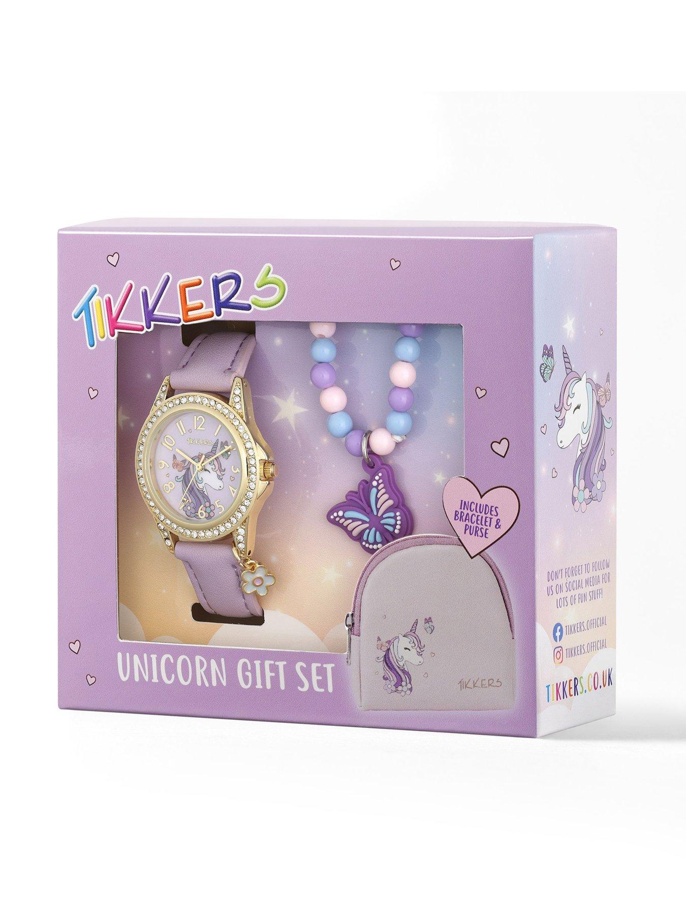 Tikkers Girls Purple Unicorn Watch, Bracelet and Purse Gift Set