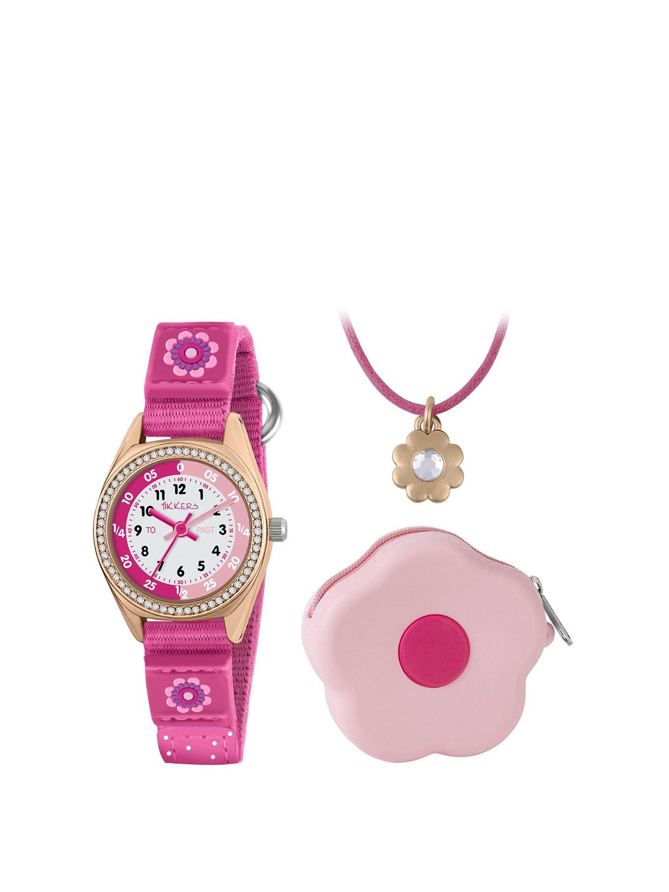 Tikkers Pink Flower Watch, Necklace and Purse Gift Set