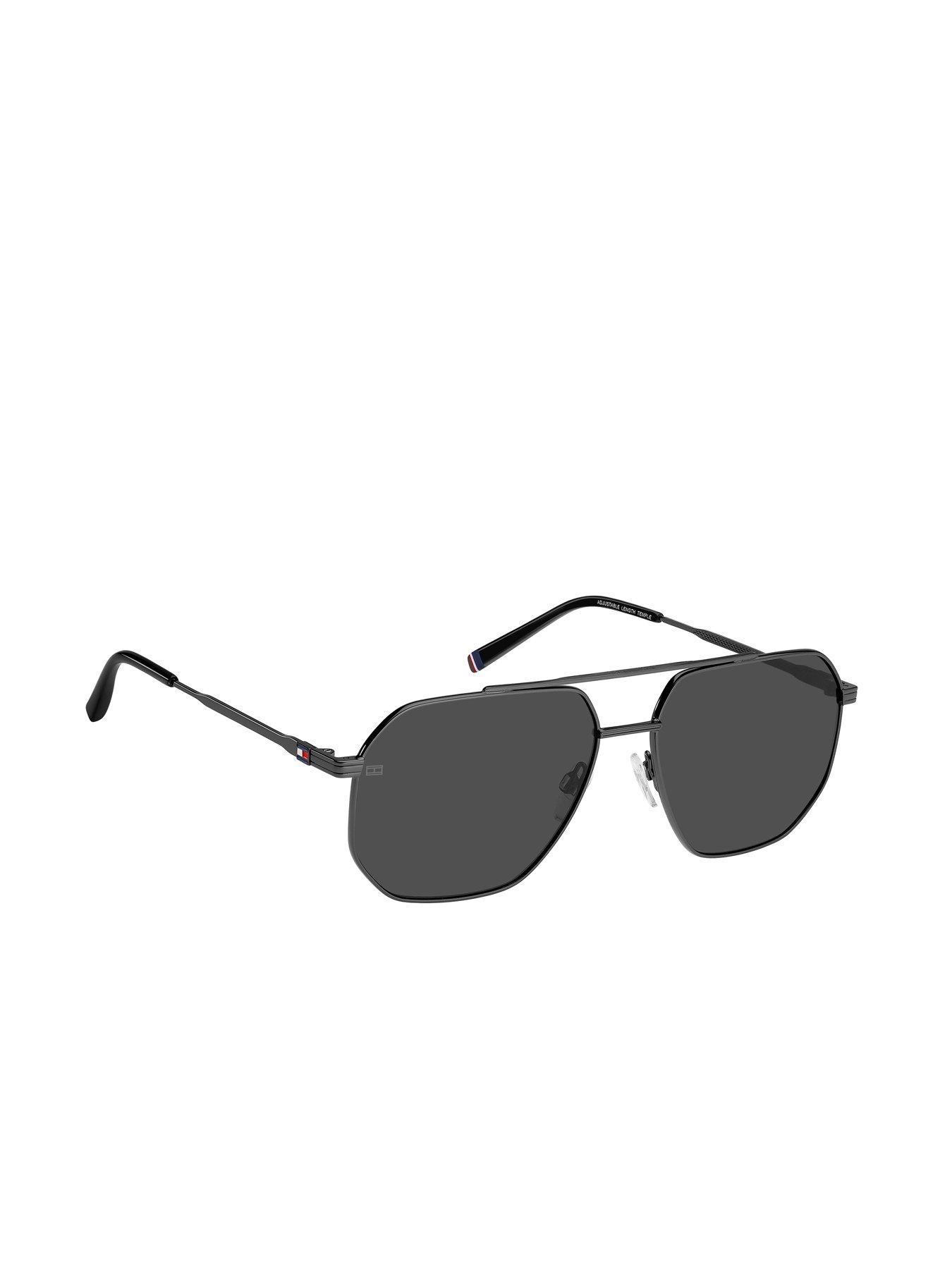 image of tommy-hilfiger-grey-metal-rectangular-sunglasses