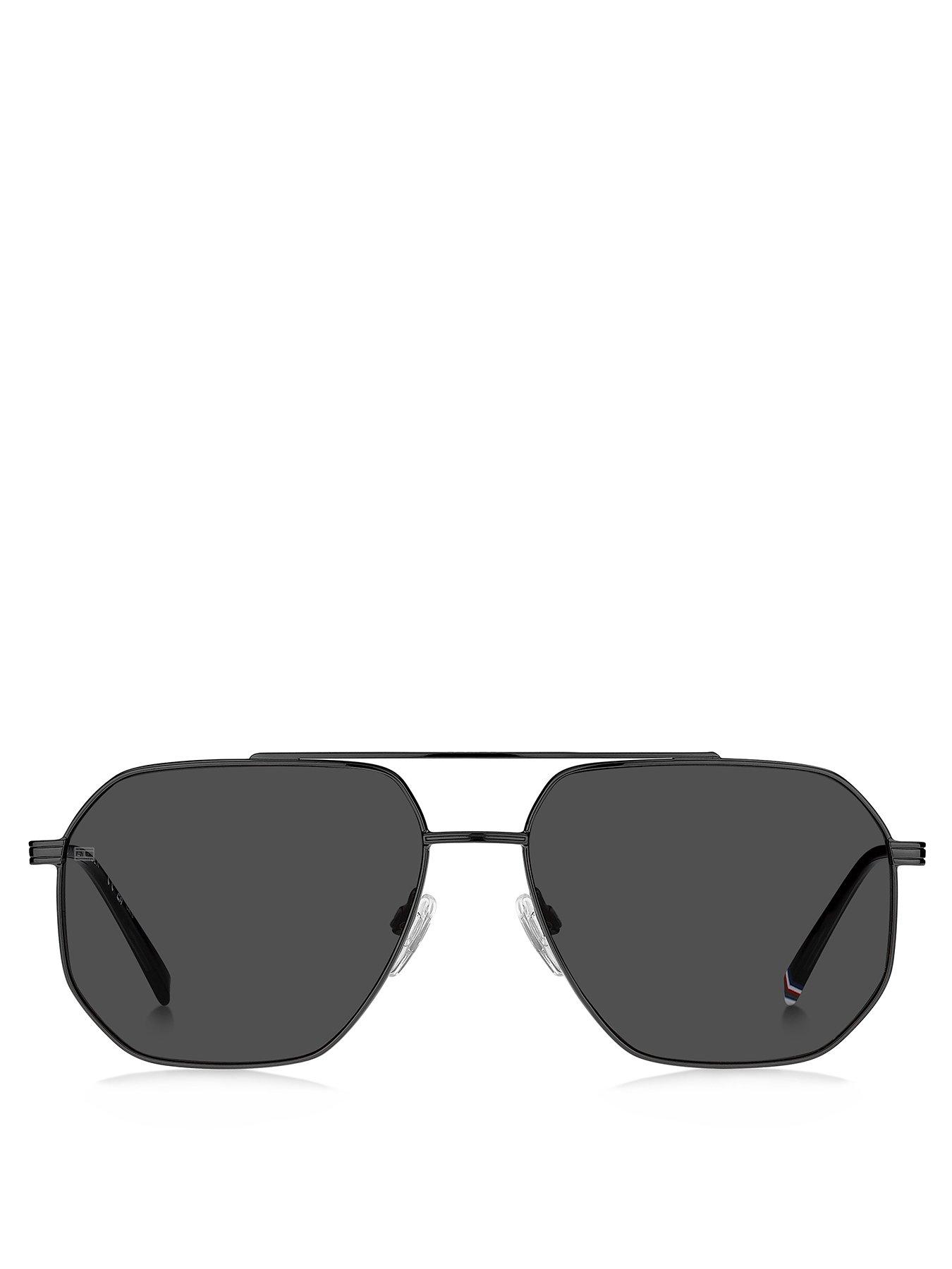  image of tommy-hilfiger-grey-metal-rectangular-sunglasses