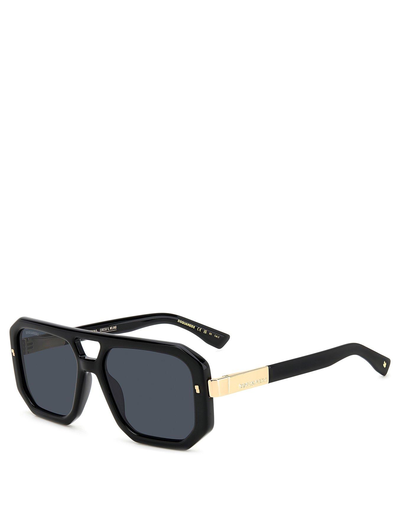 DSQUARED2 Grey Len Gold Temple Rectangular Sunglasses