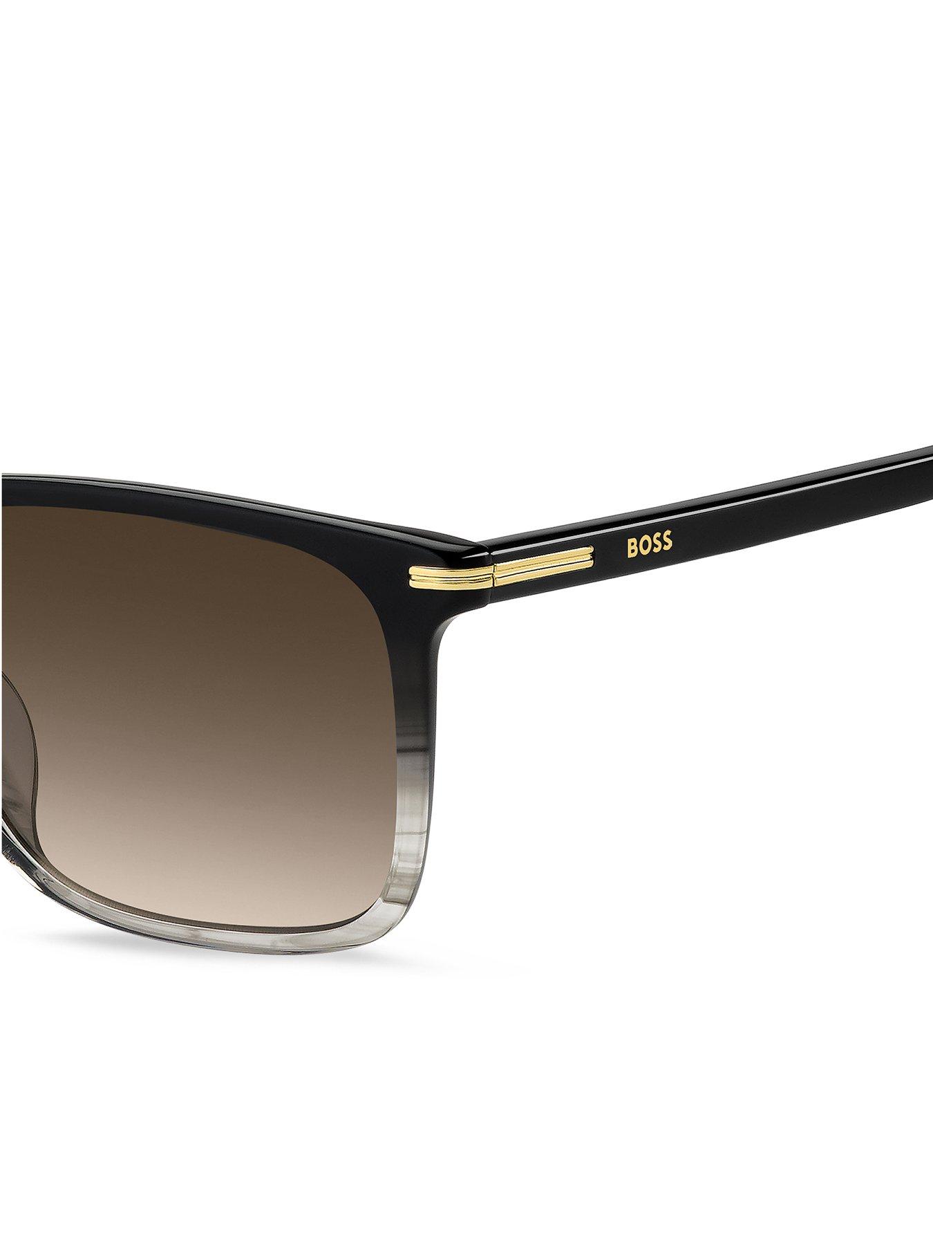  image of boss-hugo-boss-gold-temple-rectangular-sunglasses