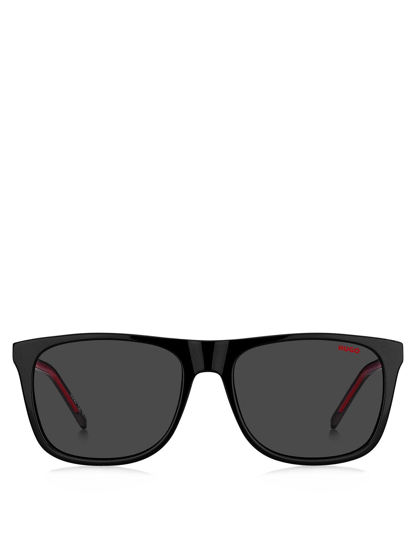  image of hugo-acetate-rectangular-logo-sunglasses
