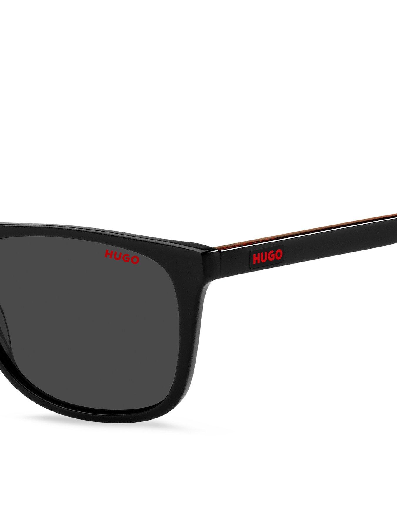  image of hugo-acetate-rectangular-logo-sunglasses