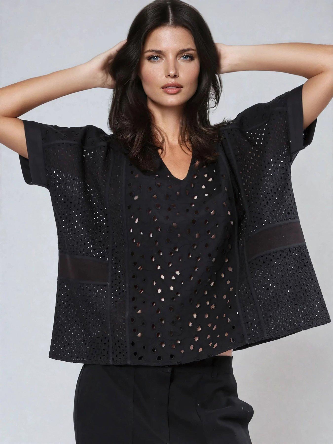  image of religion-topaz-embroidery-anglais-blouse-black